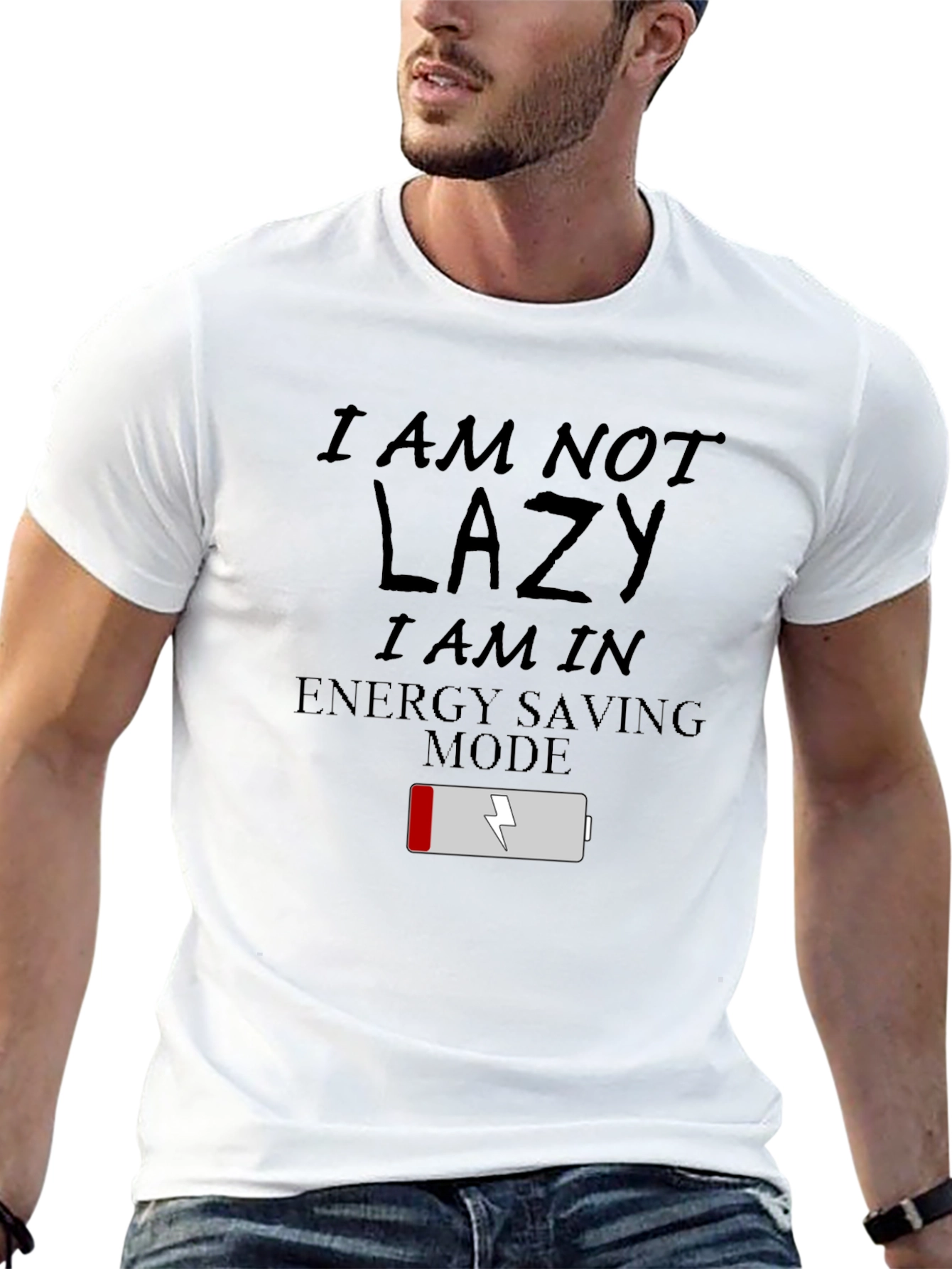 Black Lazy Energy Saving Mode T-Shirt view 13