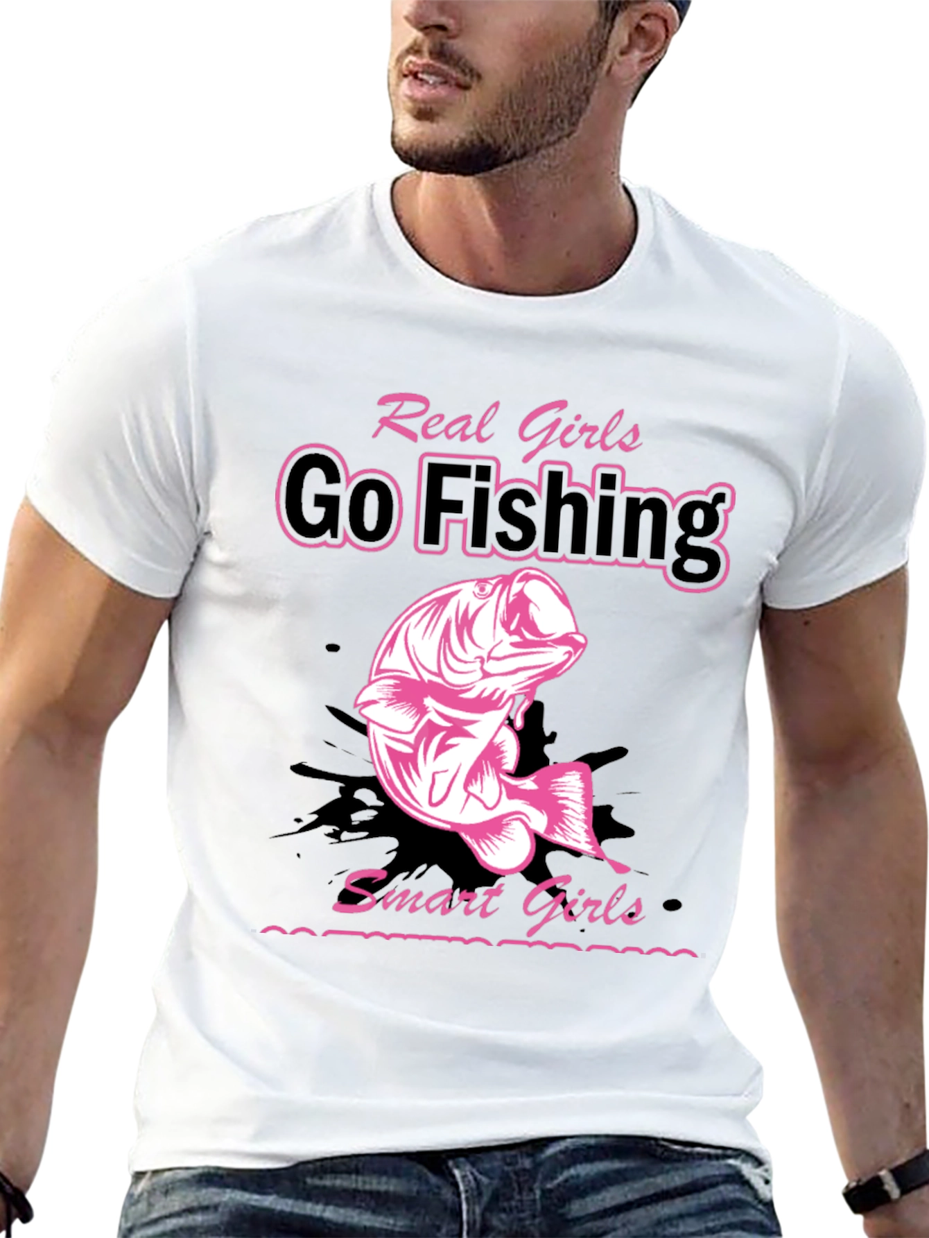 Real Girls Go Fishing Black Graphic Tee - 13