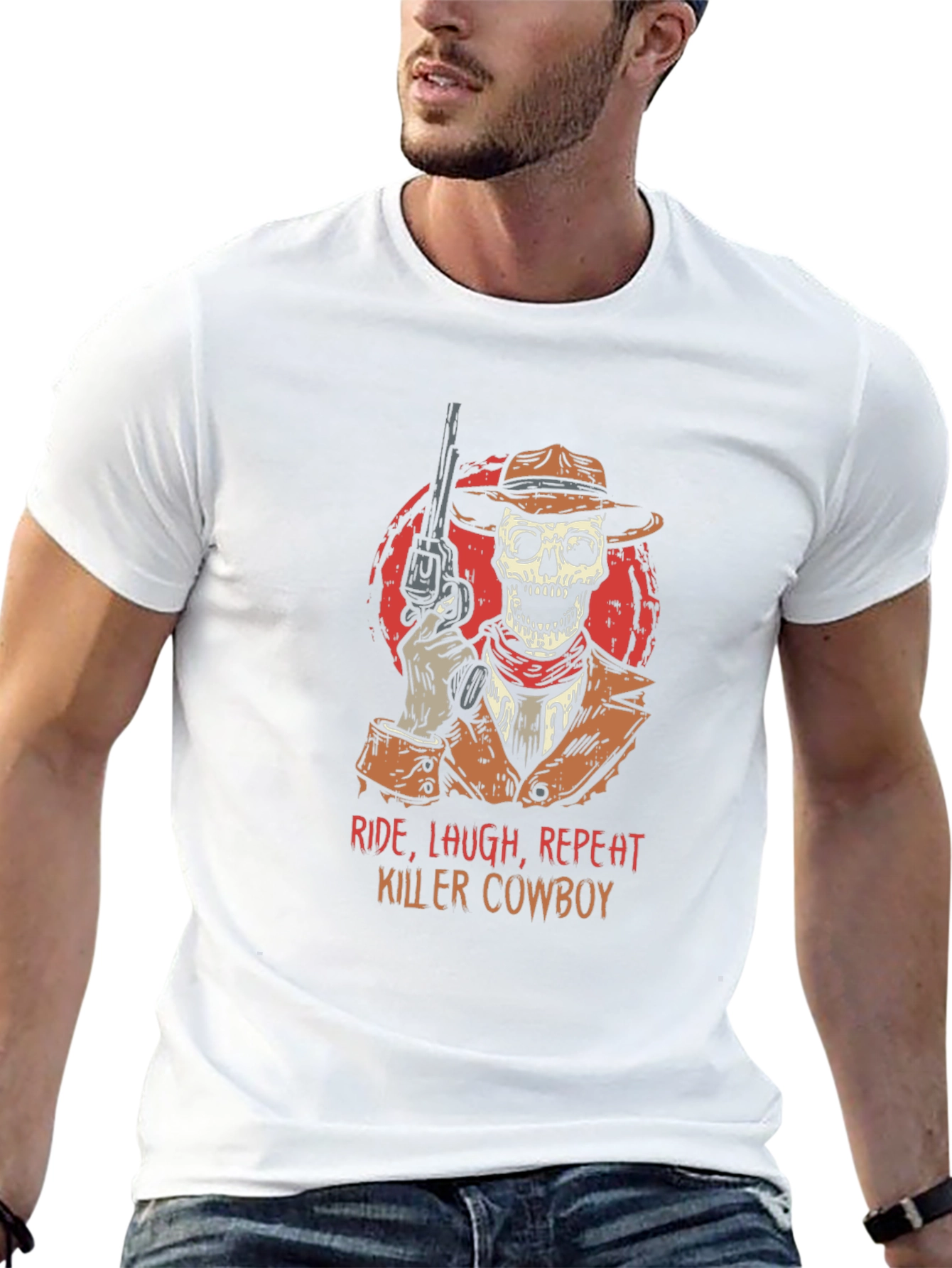 Black Ride, Laugh, Repeat Killer Cowboy Graphic Tee view 13