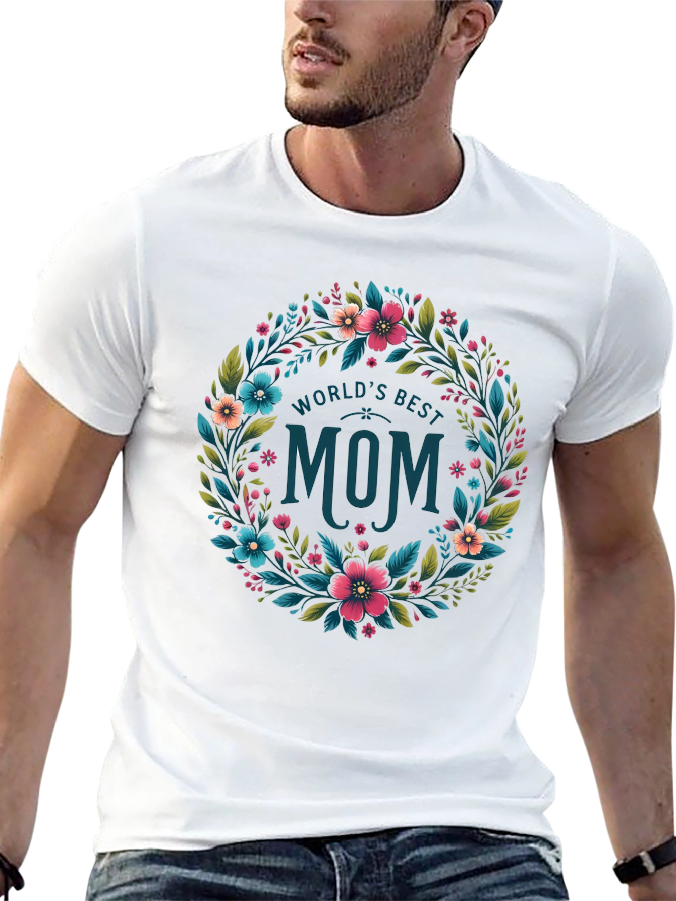 Black World's Best Mom Floral Wreath T-Shirt - Black view 13