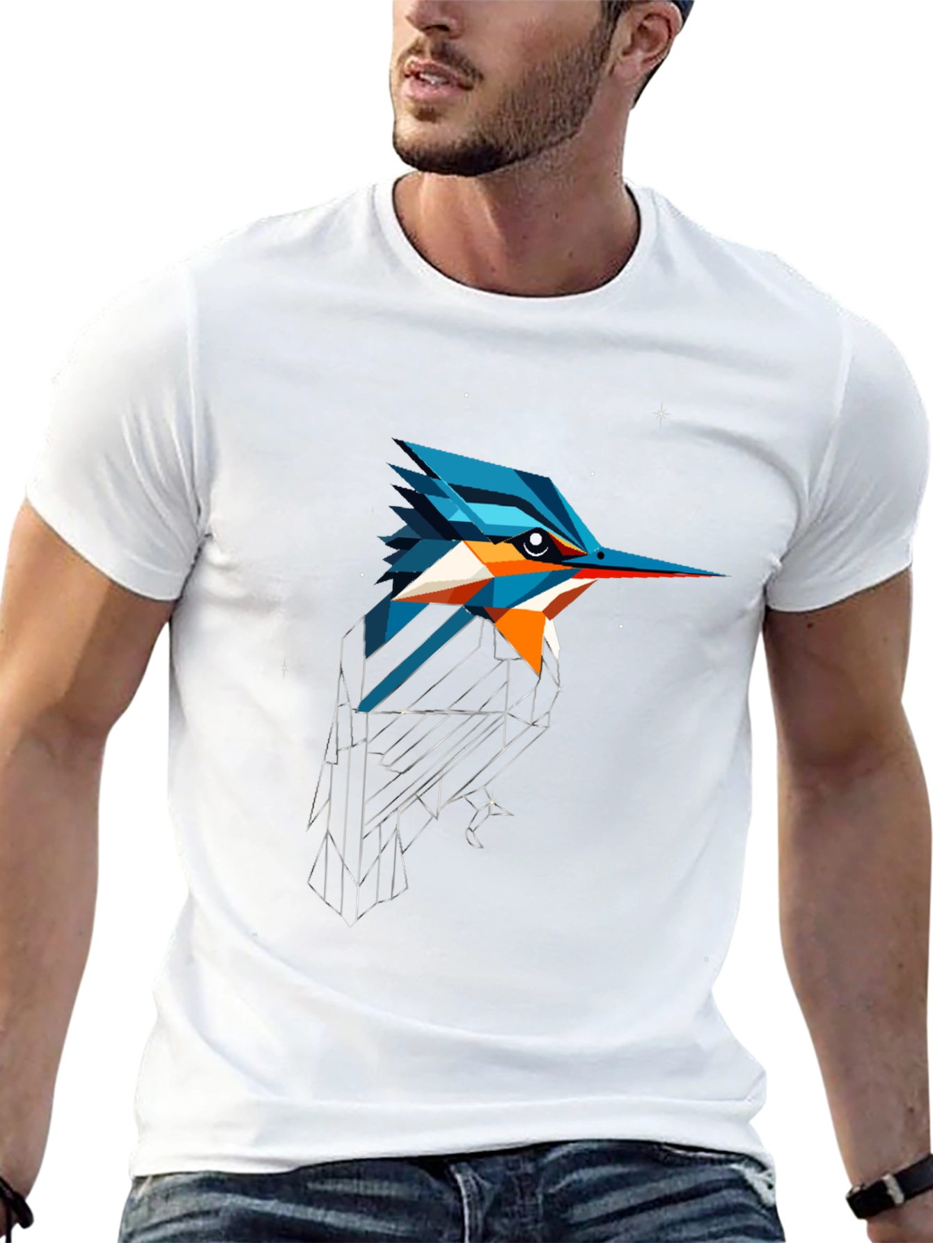 Black Geometric Kingfisher Graphic Tee view 13