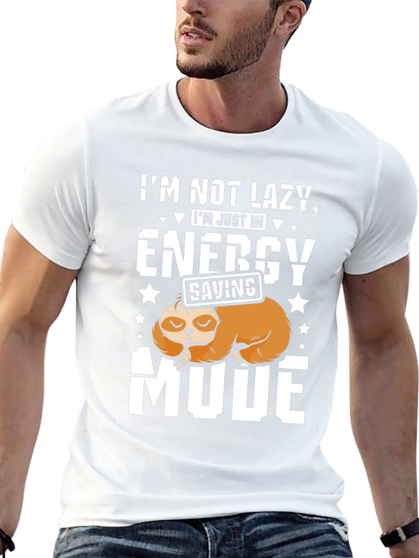 Black Lazy Sloth Energy Saving Mode Graphic T-Shirt view 13