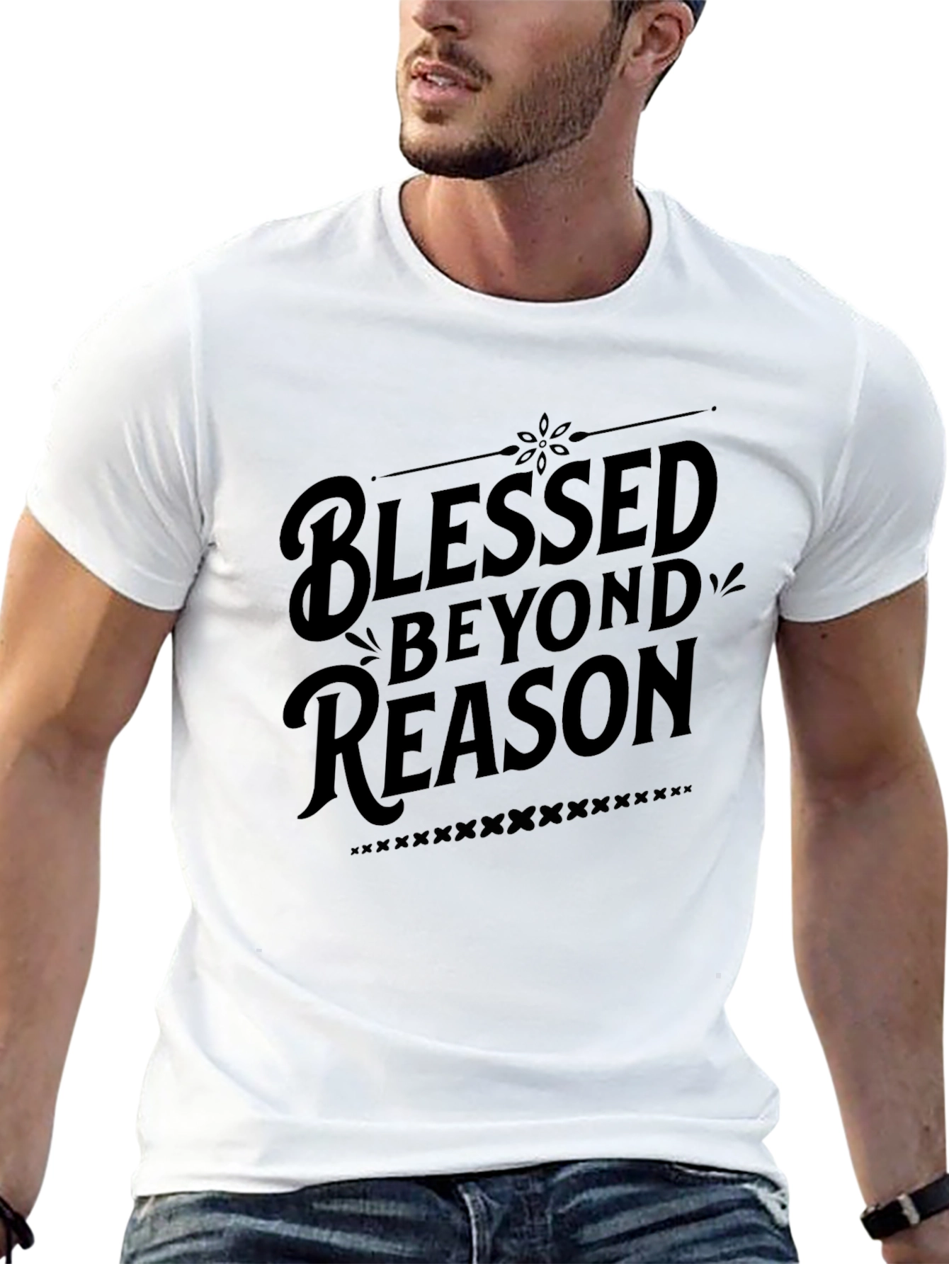 Black Blessed Beyond Reason - Stylish Black Graphic Tee view 13
