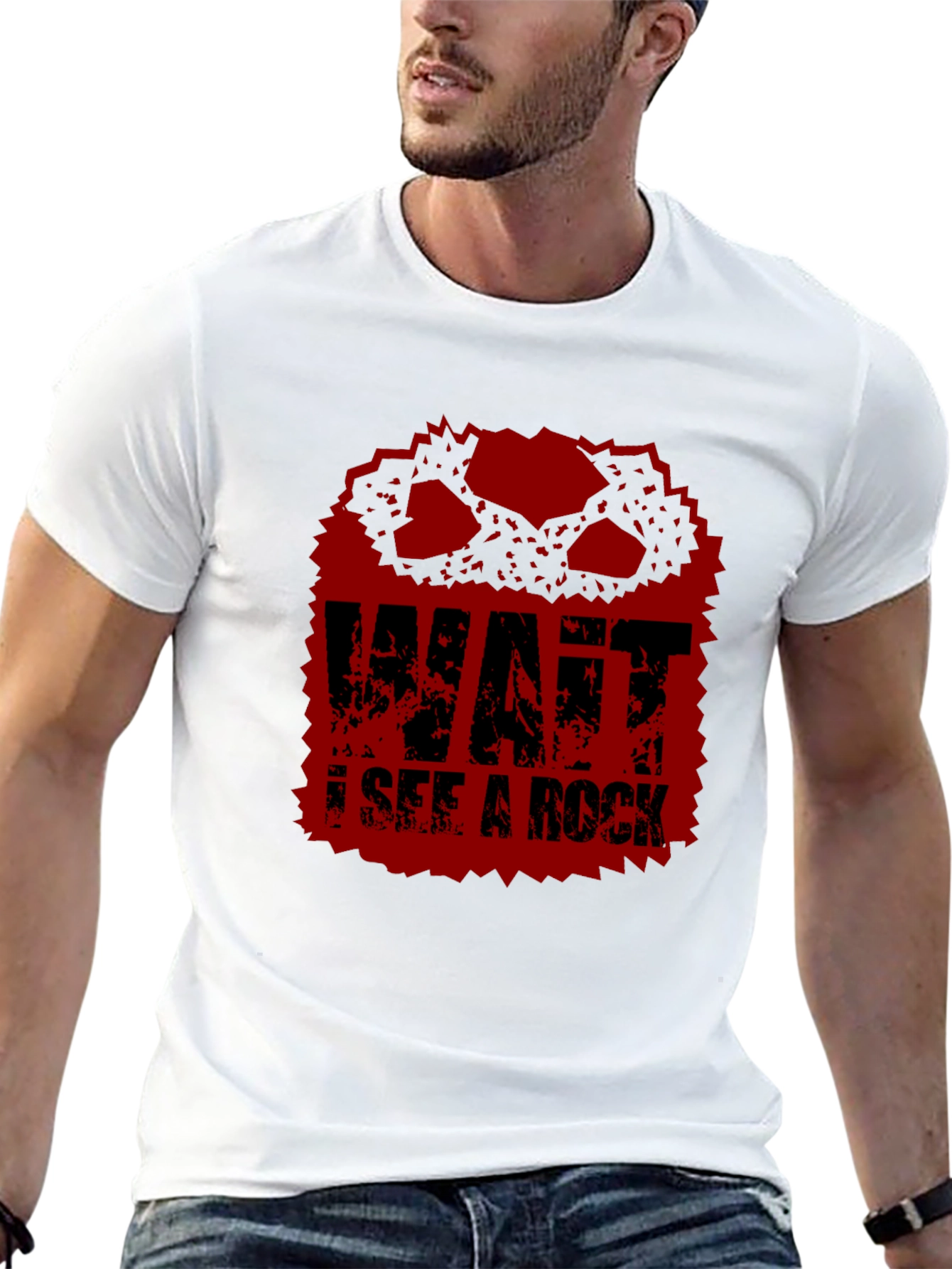 Black Wait I See A Rock Funny Graphic T-Shirt view 13