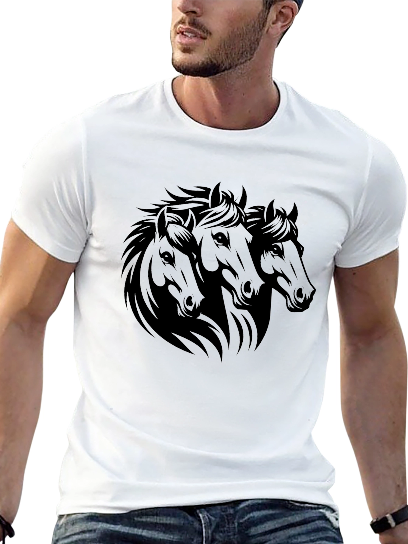 Black Black Horse Trio Graphic Tee - Stylish Men's T-Shirt view 13