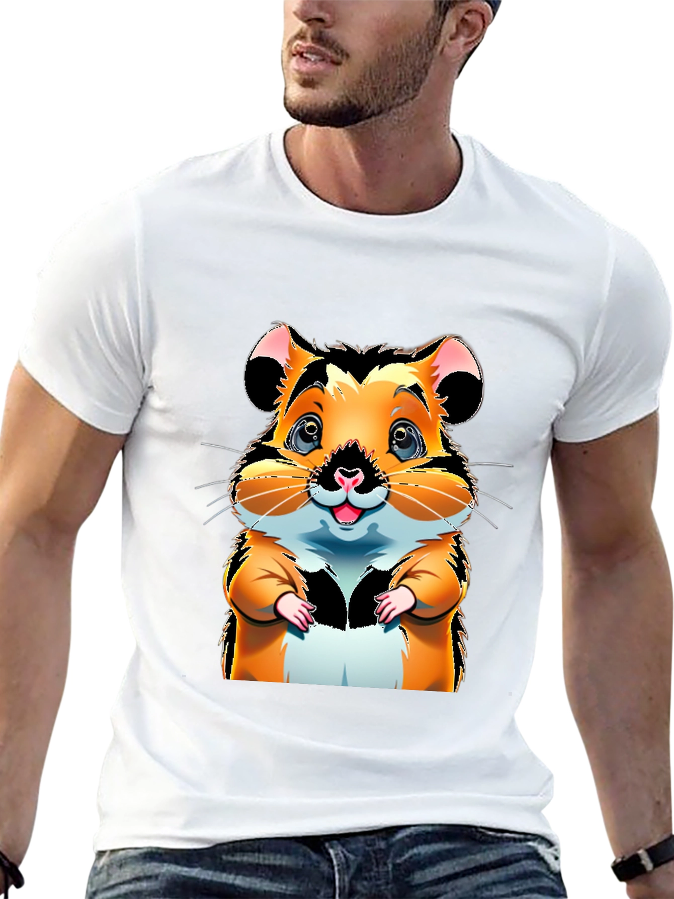 Black Cute Hamster Cartoon Graphic Tee view 13