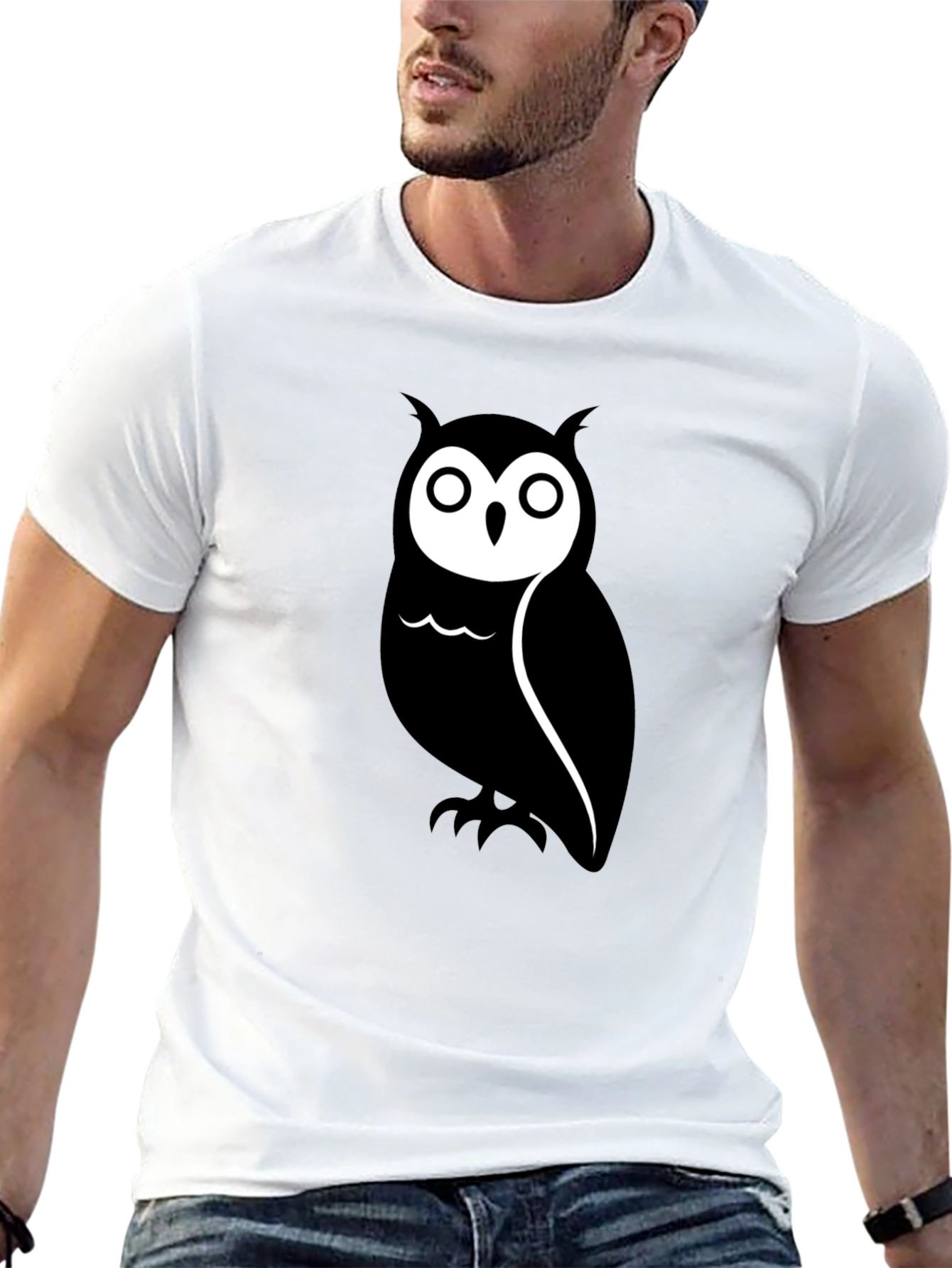 Black Men's Black Owl Graphic Tee - Casual Short Sleeve Shirt view 13