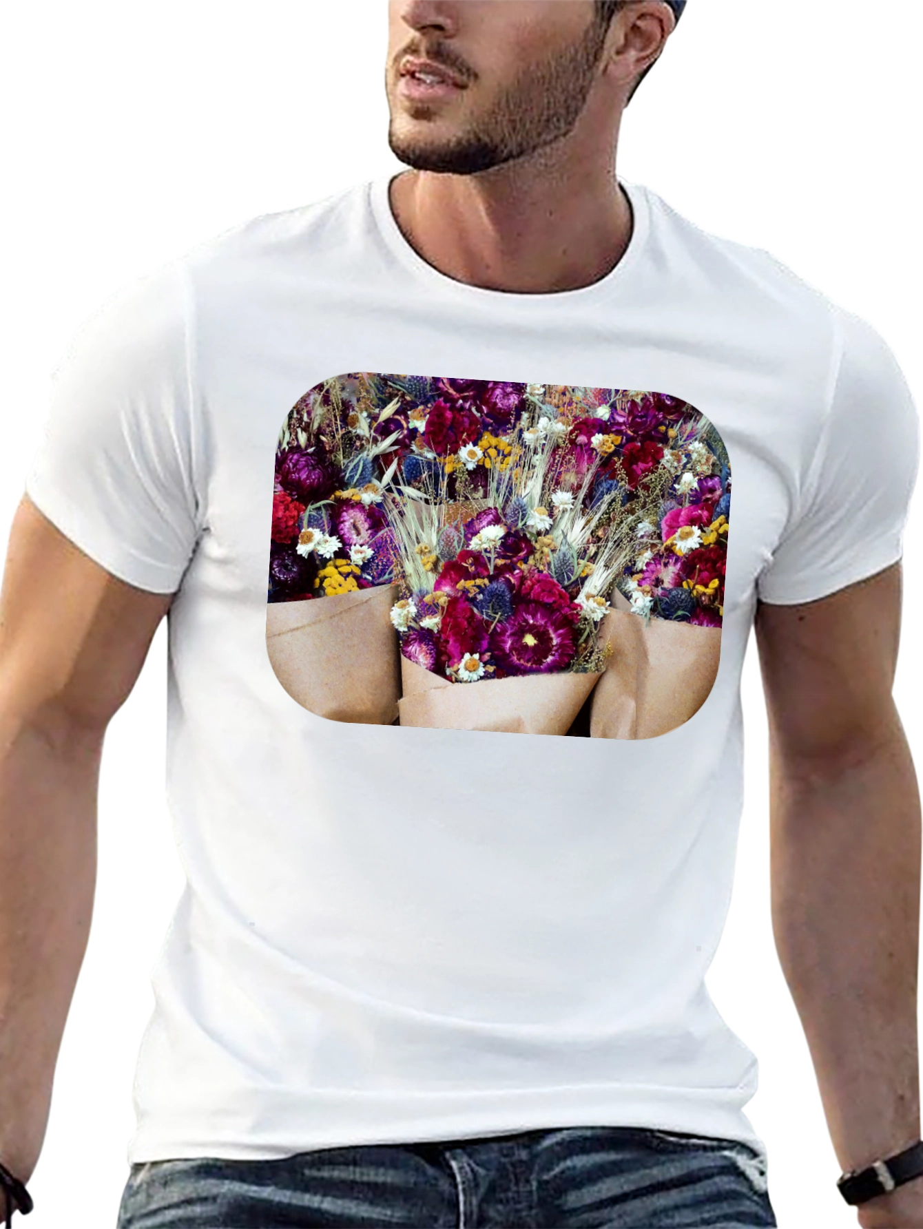 Black Floral Bouquet Graphic Print Black T-Shirt view 13