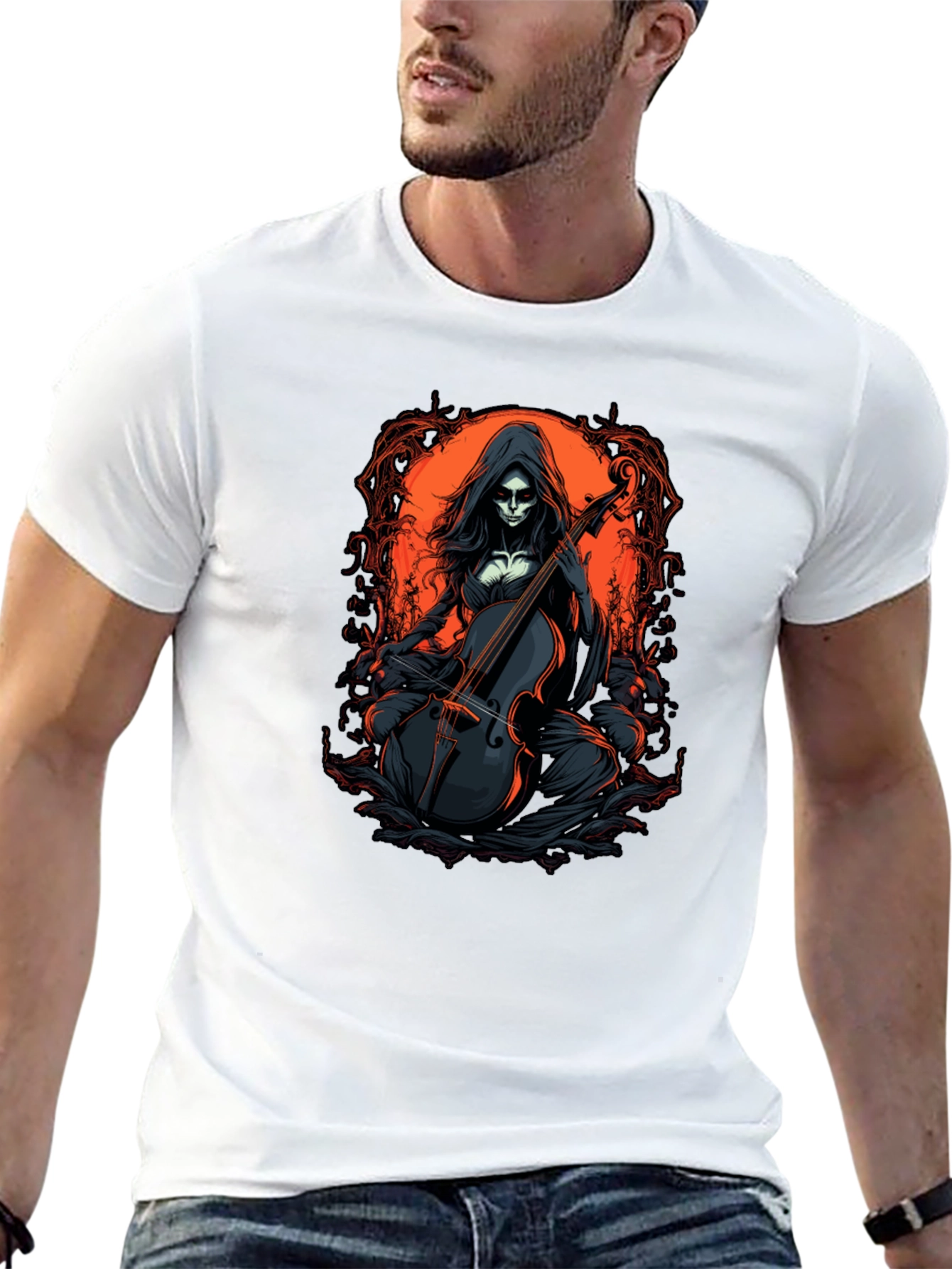 Black Grim Reaper Cello T-Shirt view 13