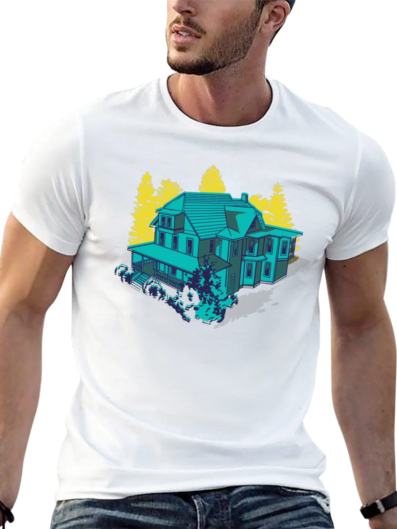 Black Haunted House Graphic Tee - Novelty T-Shirt view 13