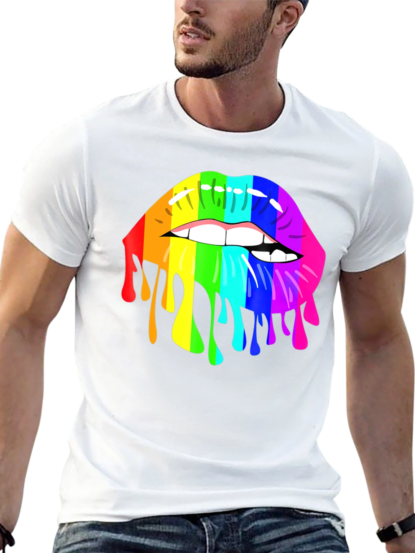Black Rainbow Lips Graphic T-Shirt - Unisex Black Tee view 13