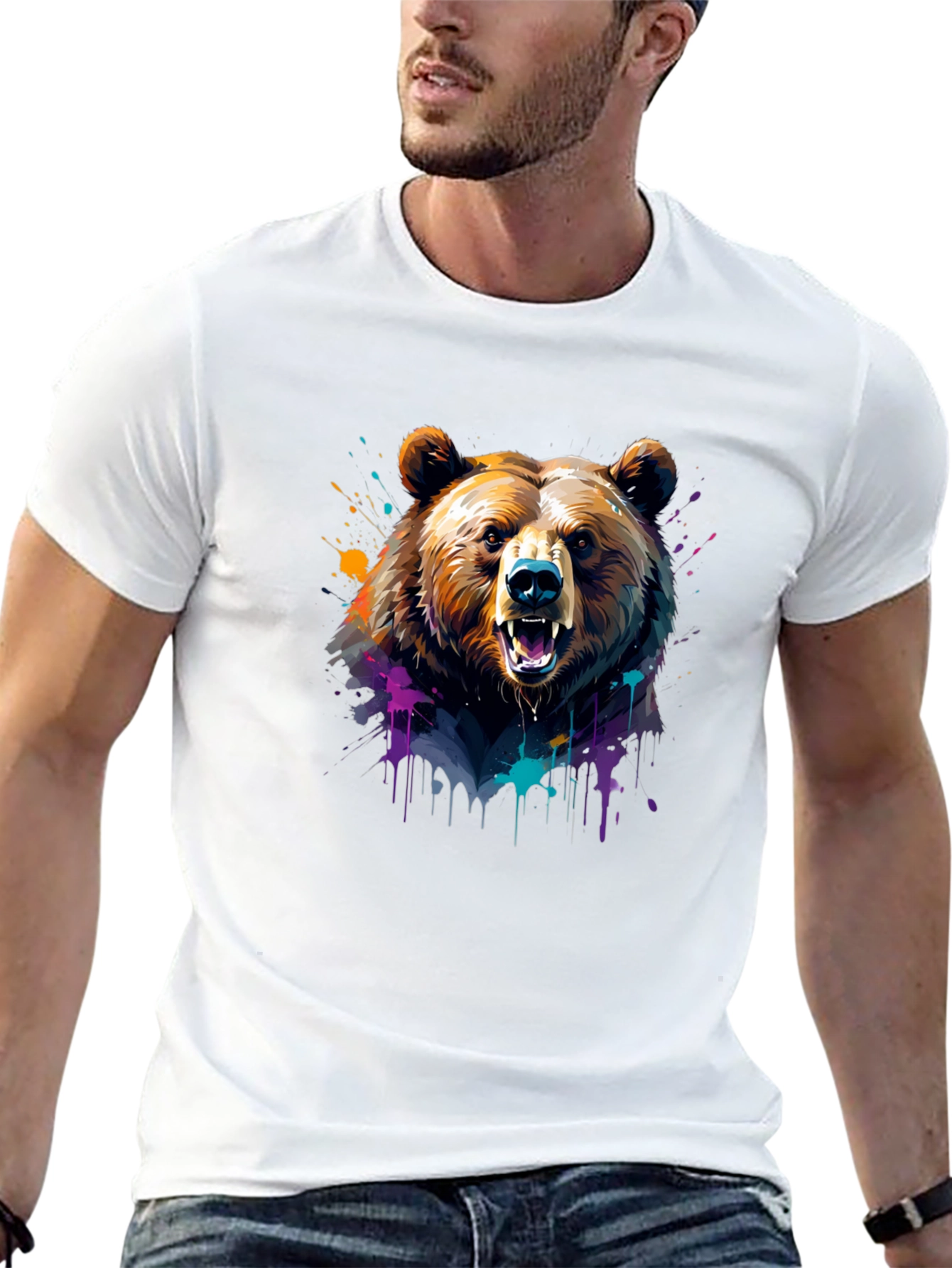 Black Bear Graphic Tee - Colorful Animal Print Shirt view 13