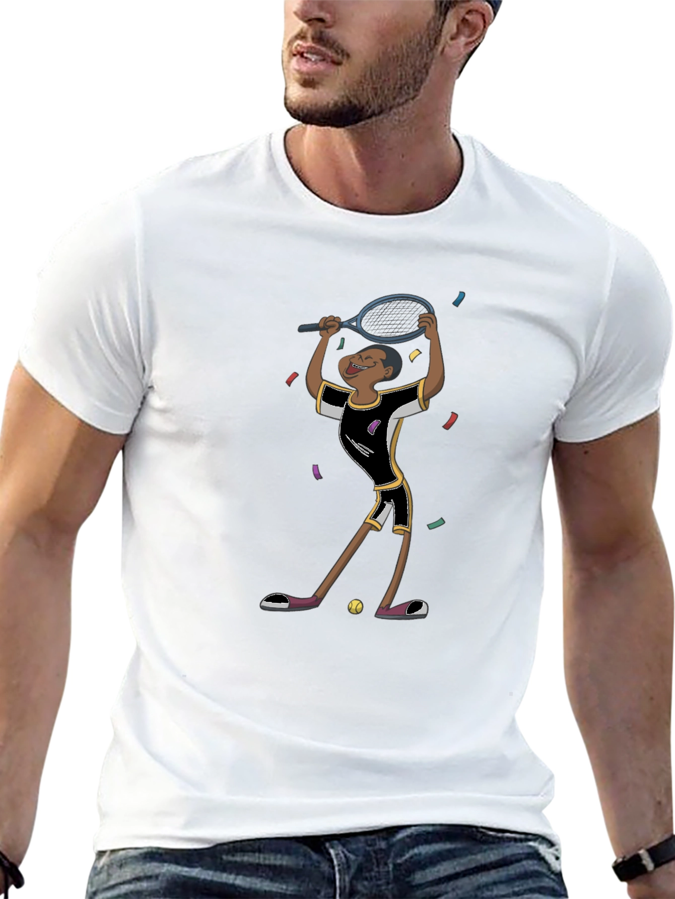 Black Tennis Player Graphic T-Shirt - Black Cotton Tee view 13
