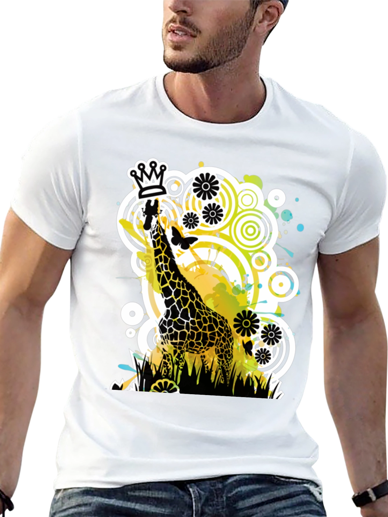Black Crowned Giraffe Graphic Tee - Modern Art Shirt view 13
