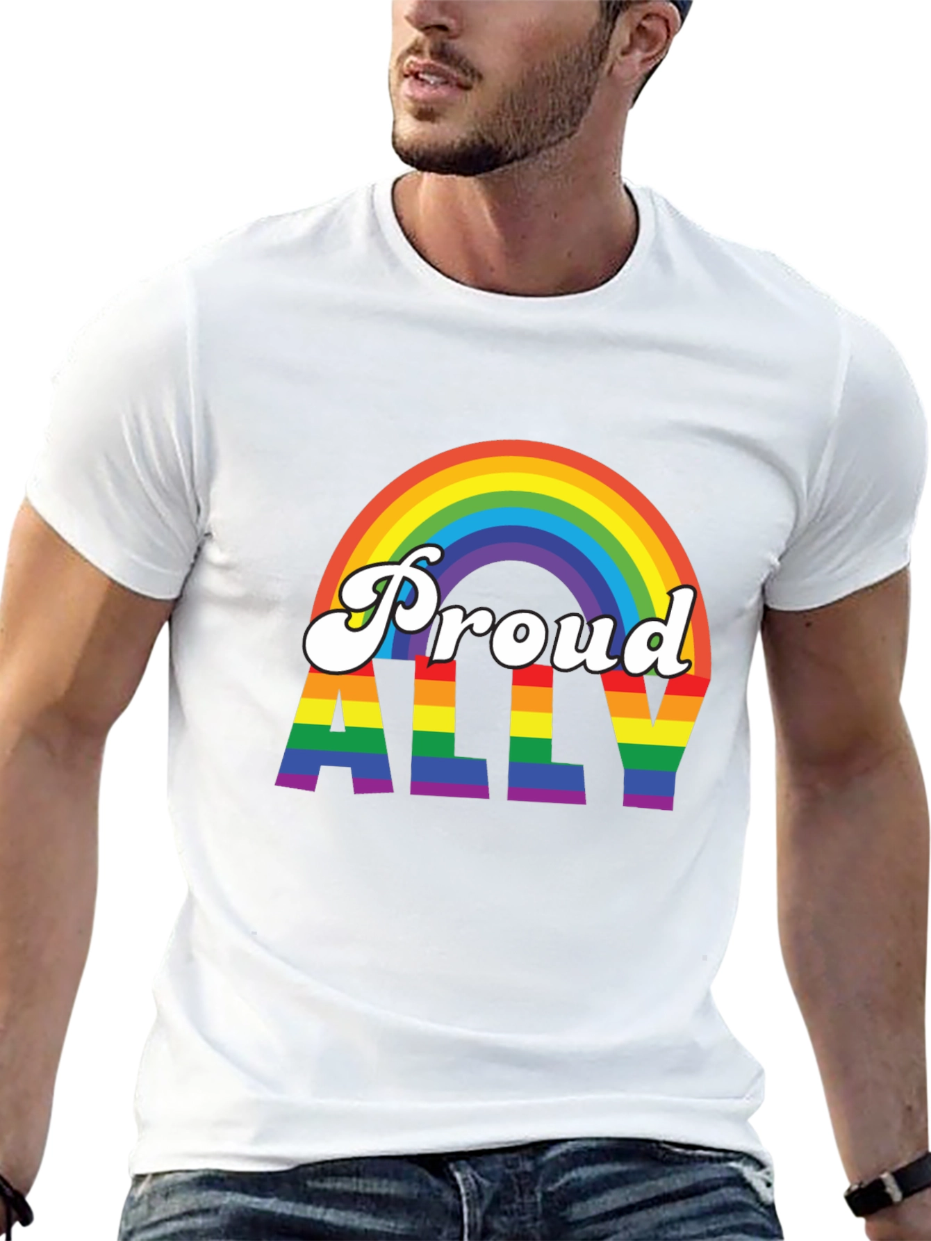 Black Proud Ally Rainbow Graphic T-Shirt view 13