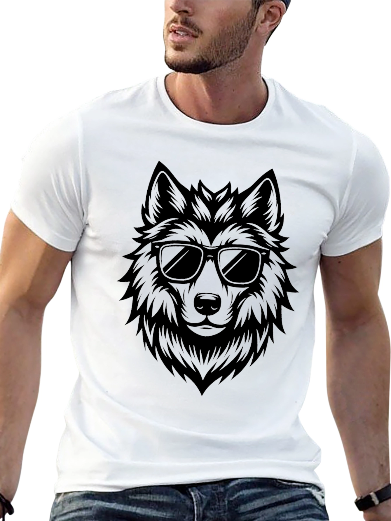 Black Cool Wolf Graphic T-Shirt - Black view 13