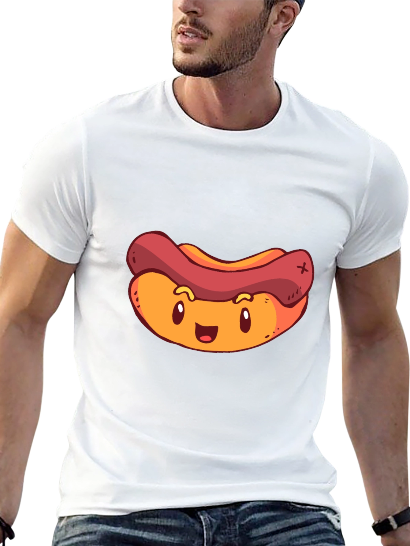 Black Cartoon Hotdog Graphic T-Shirt - Black view 13