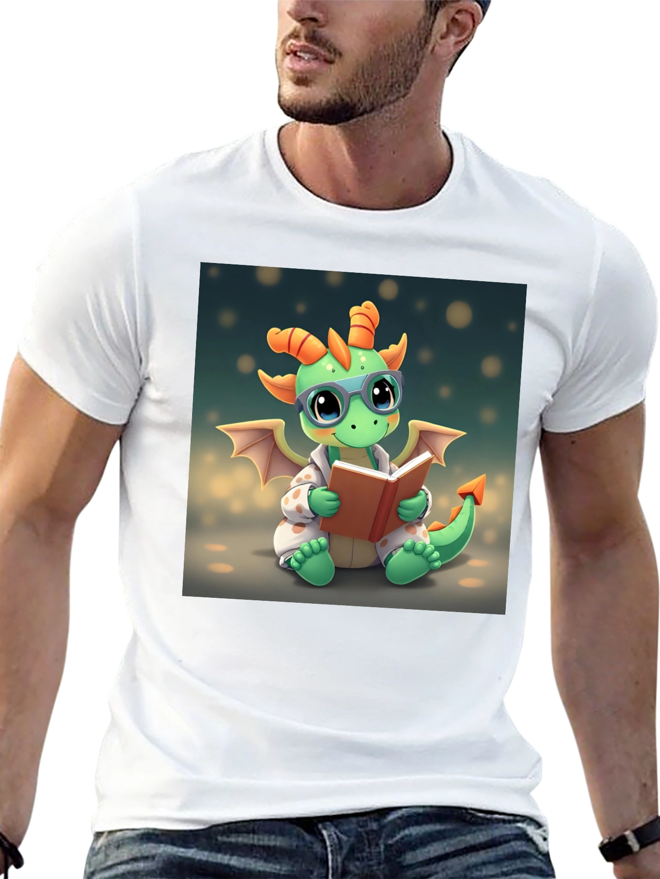 Black Cute Dragon Reading Book Graphic Tee view 13