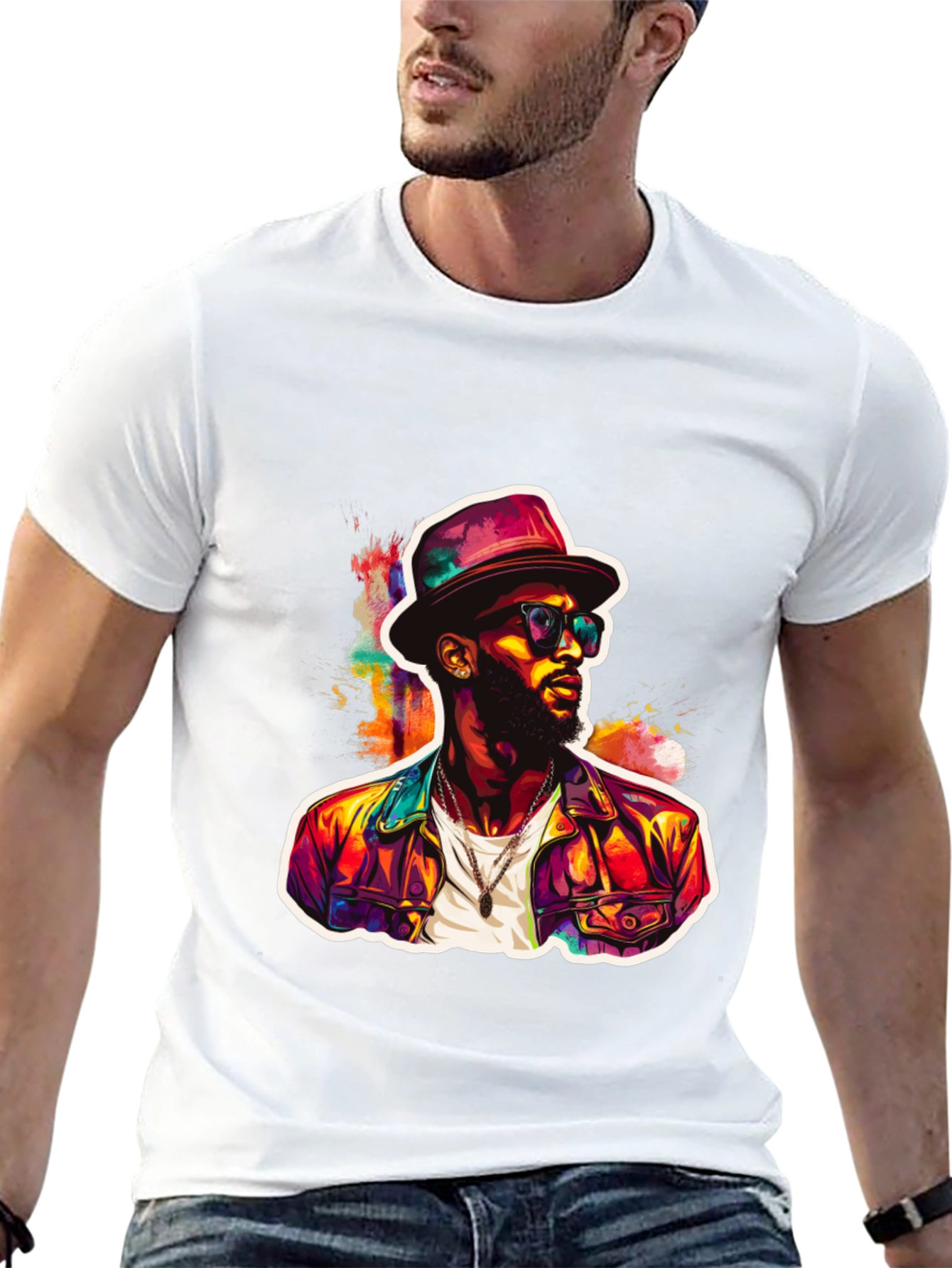 Black Cool Man Portrait Graphic Tee view 13