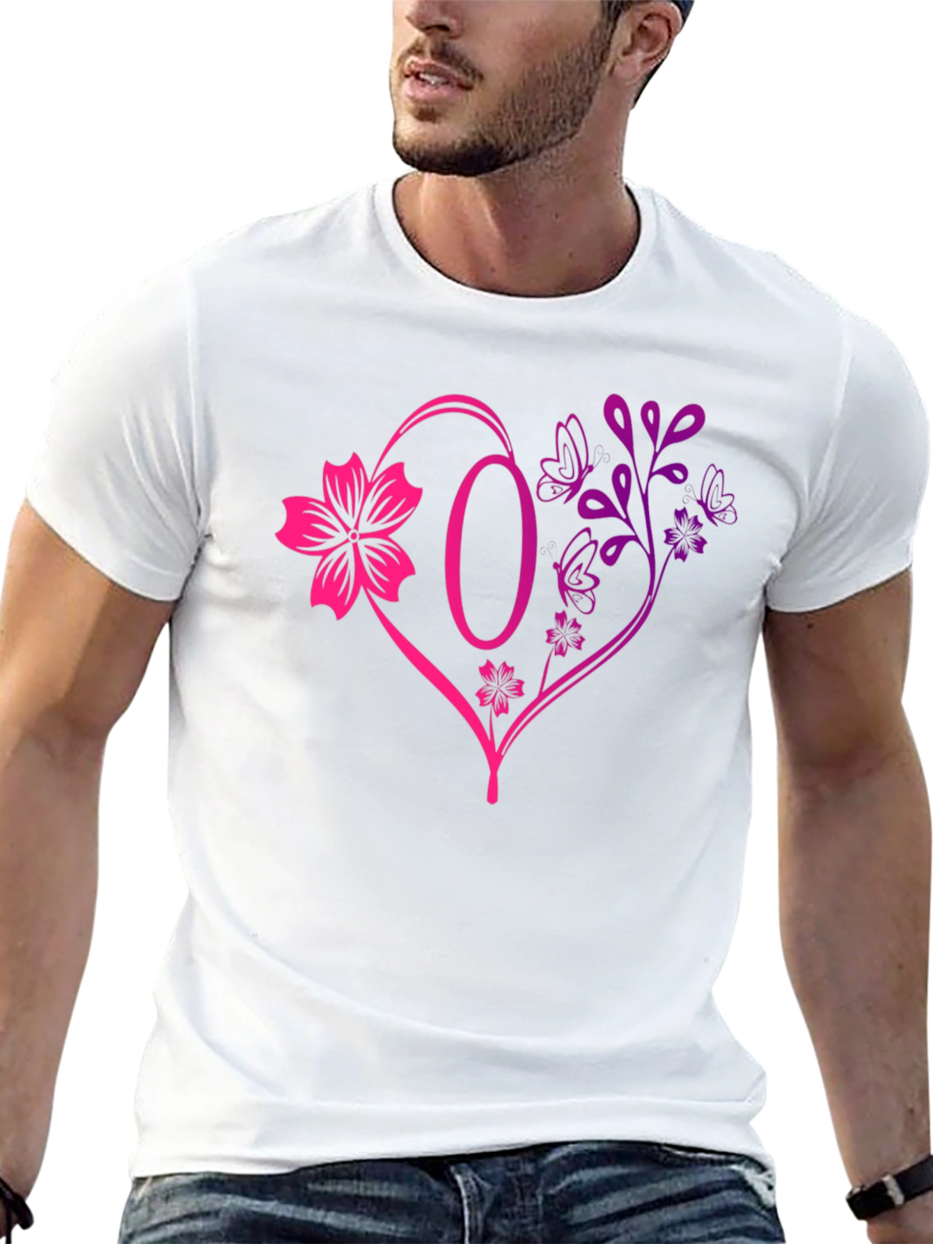 Black Floral Heart Initial T-Shirt - Personalized Letter O Design view 13