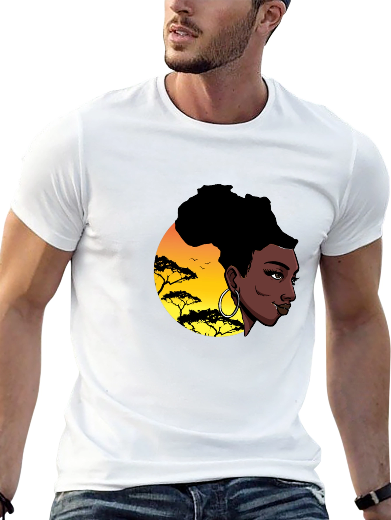 Black Stylish Black T-Shirt with African Sunset Graphic view 13