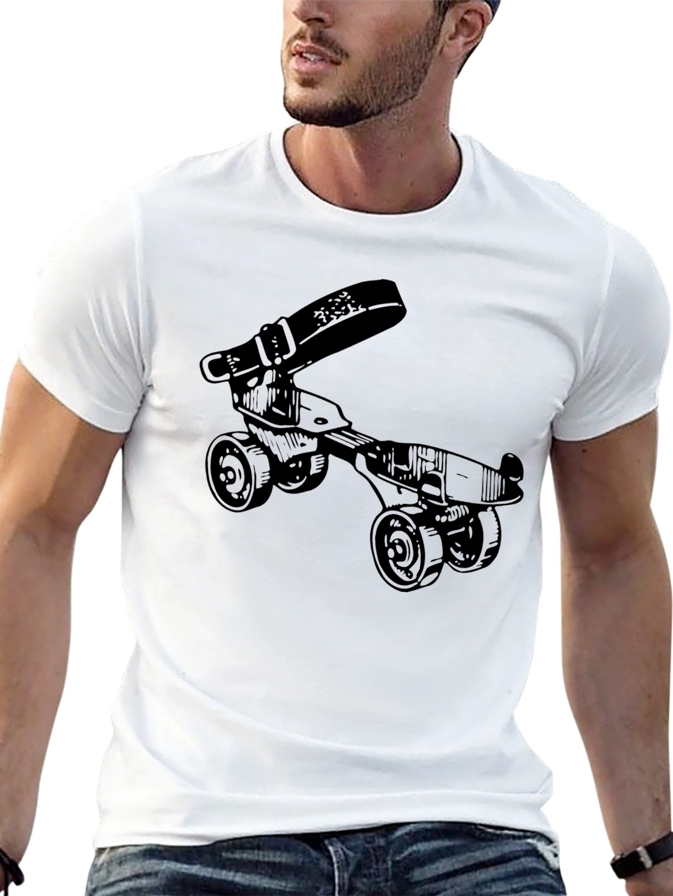 Black Novelty Roller Skate T-Shirt - Retro Style Black Tee view 13