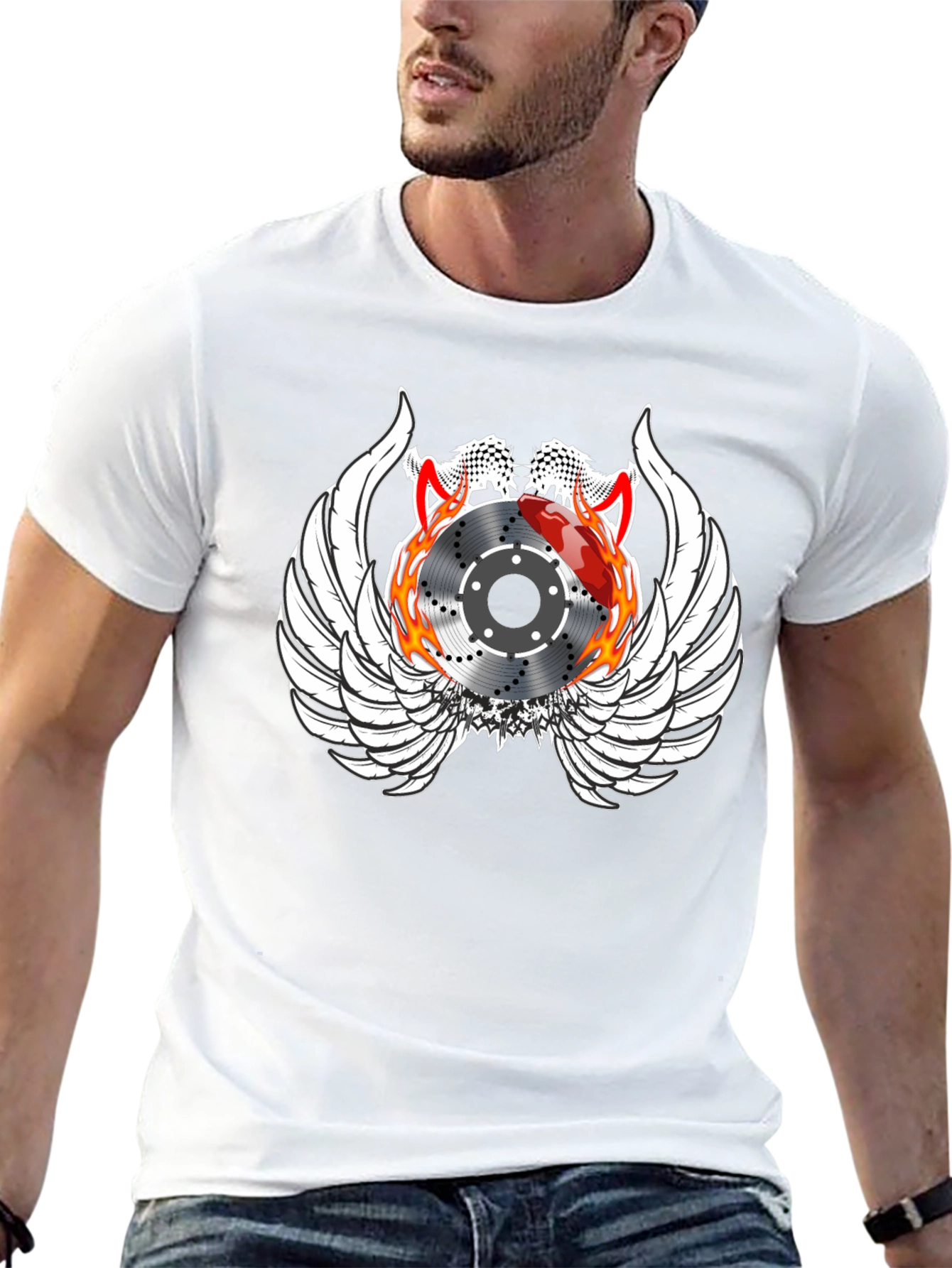 Black Racing Brake Disc Winged Graphic Tee view 13