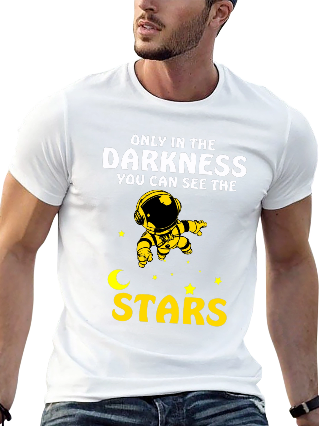 Black Darkness Stars Graphic T-Shirt - Astronaut Design view 13