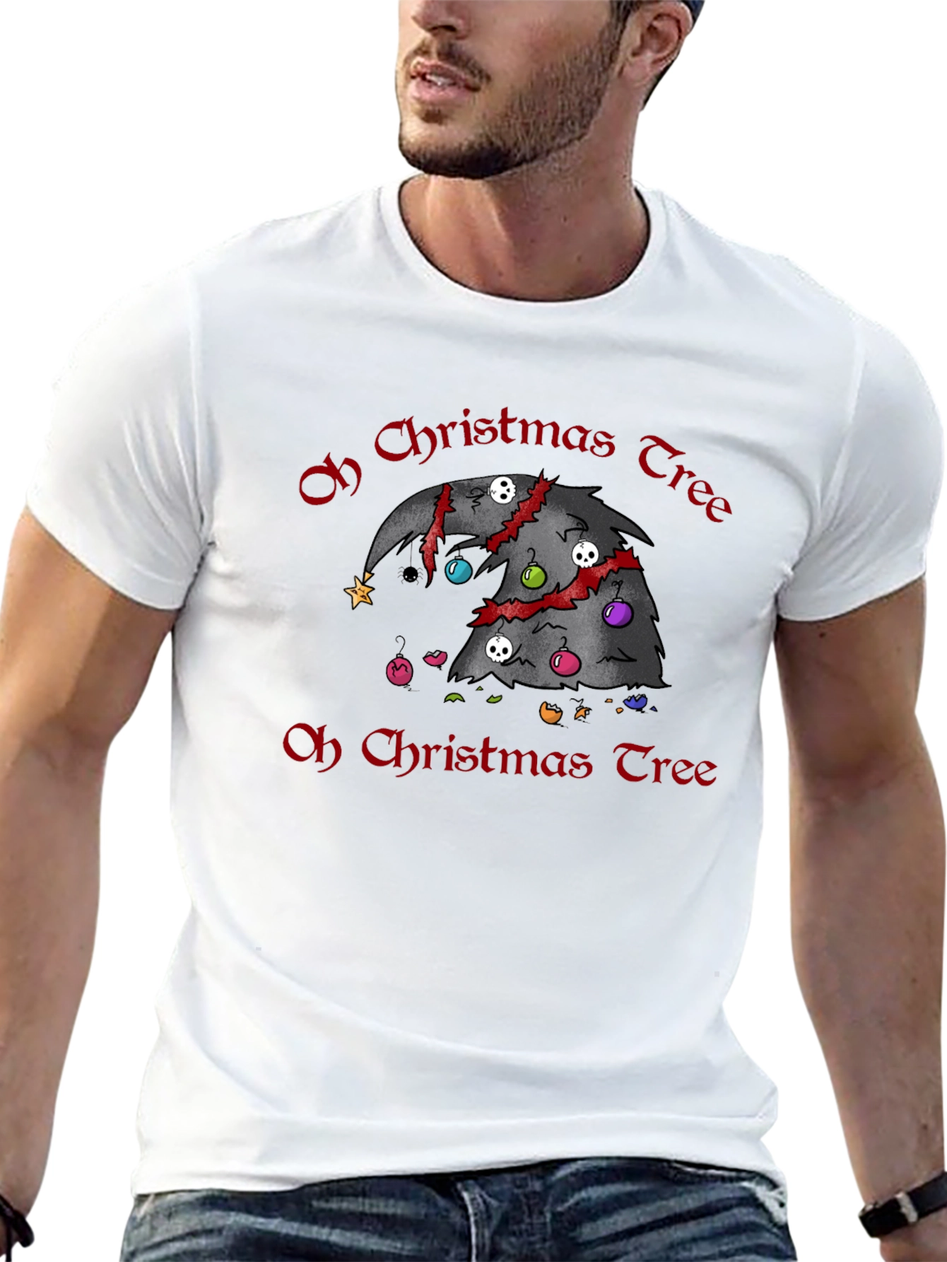 Black Gothic Christmas Tree T-Shirt - Horror Holiday Tee view 13