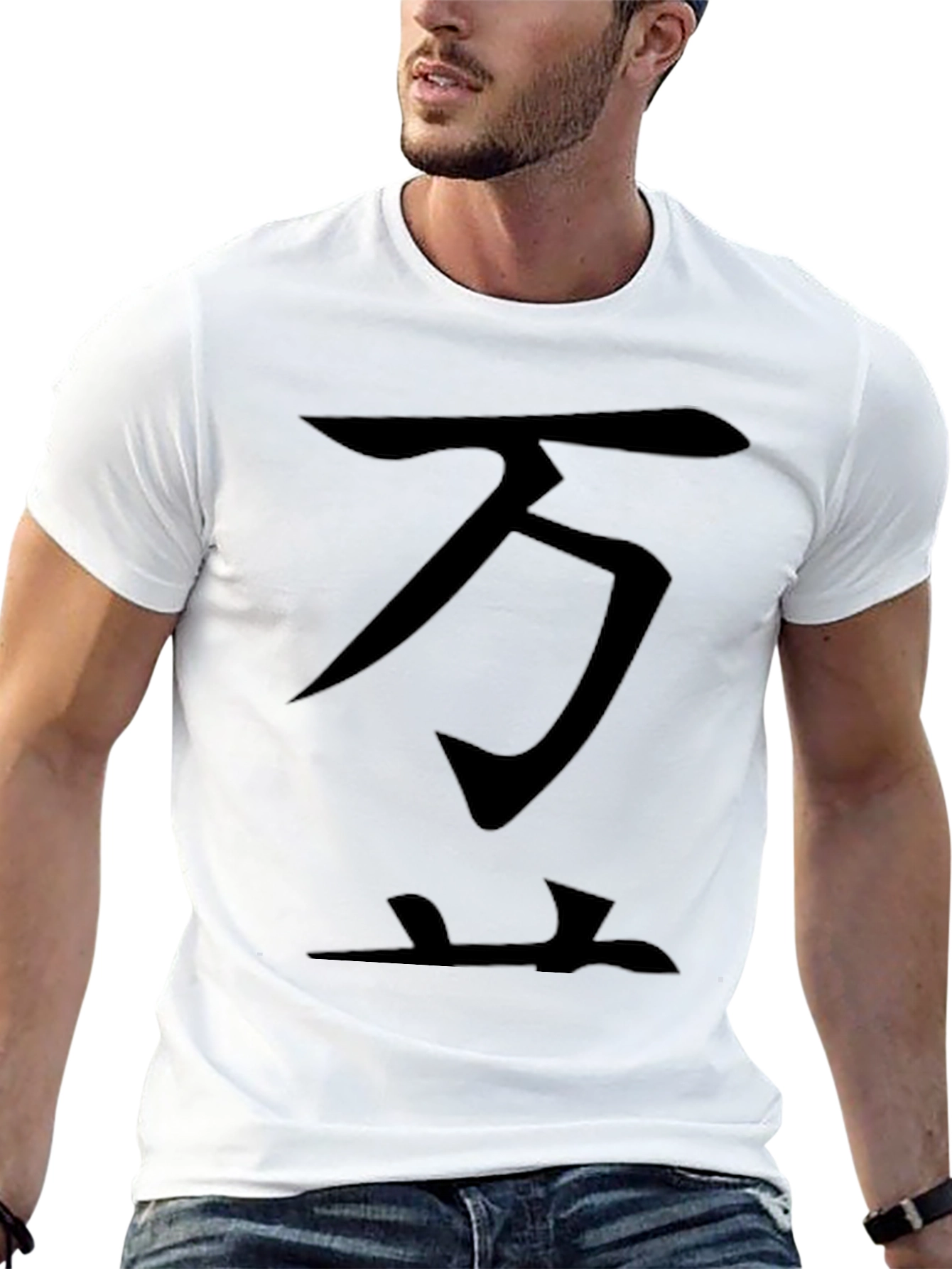 Black Black T-Shirt with Asian Character Design view 13