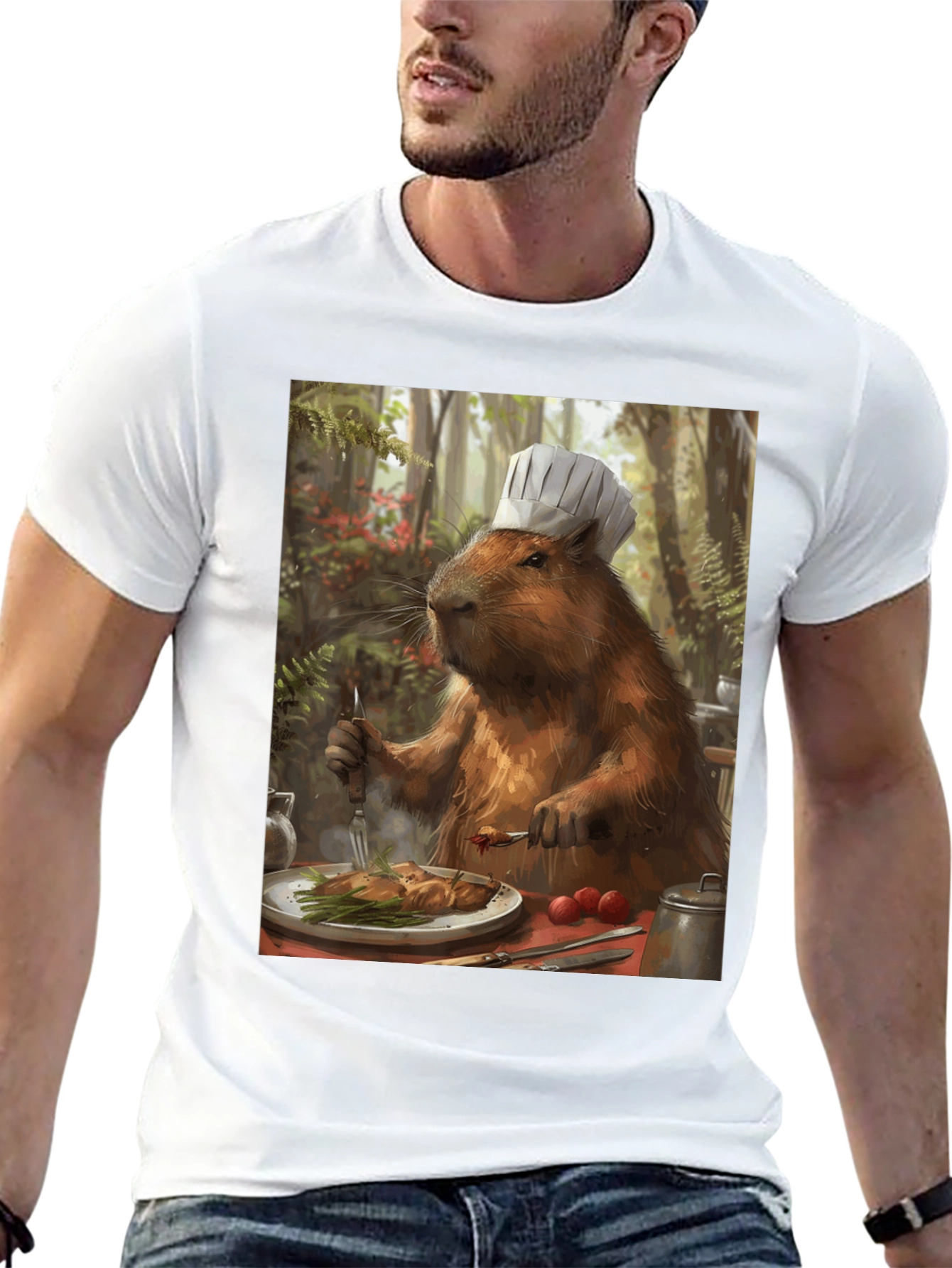 Black Chef Capybara T-Shirt - Humorous Animal Tee view 13