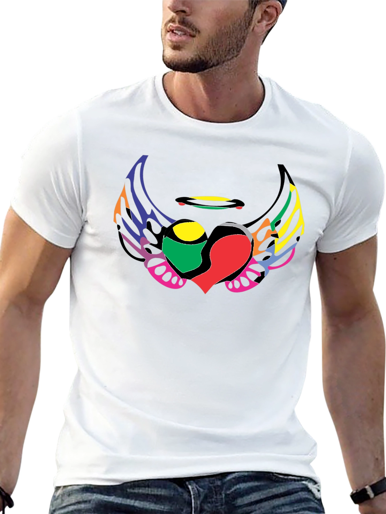 Black Colorful Wings Heart Graphic T-Shirt view 13