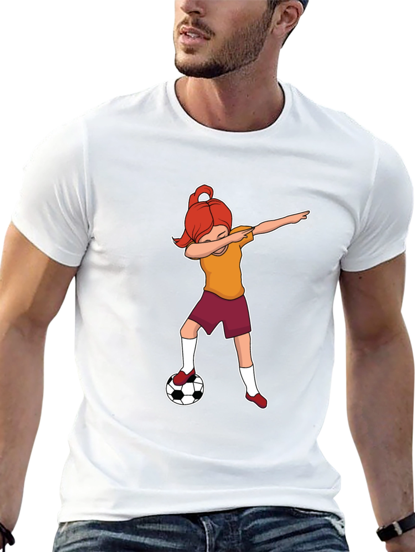 Black Soccer Dabbing Girl Graphic T-Shirt view 13