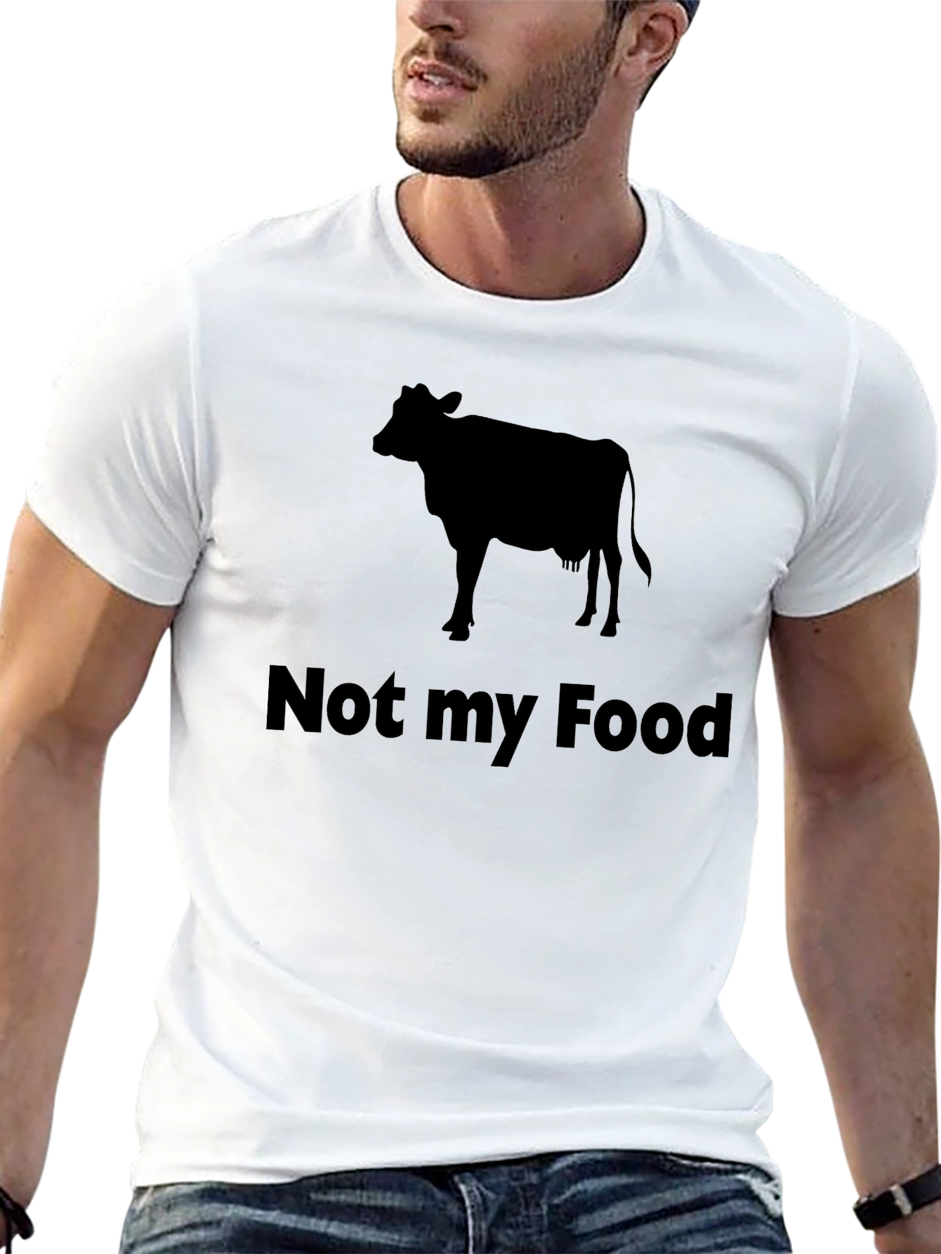 Black Vegan "Not My Food" Cow Graphic T-Shirt view 13