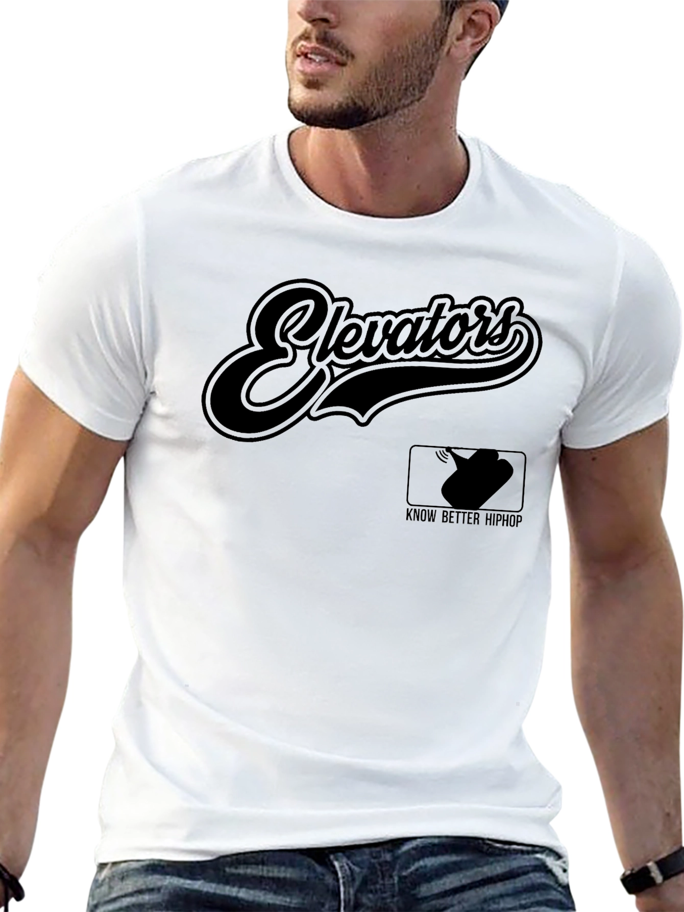 Black Elevators Hip Hop T-Shirt - Black Crew Neck Tee view 13