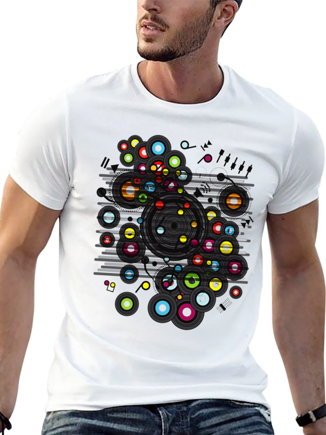 Black Abstract Circles Graphic T-Shirt - Modern Art Tee view 13