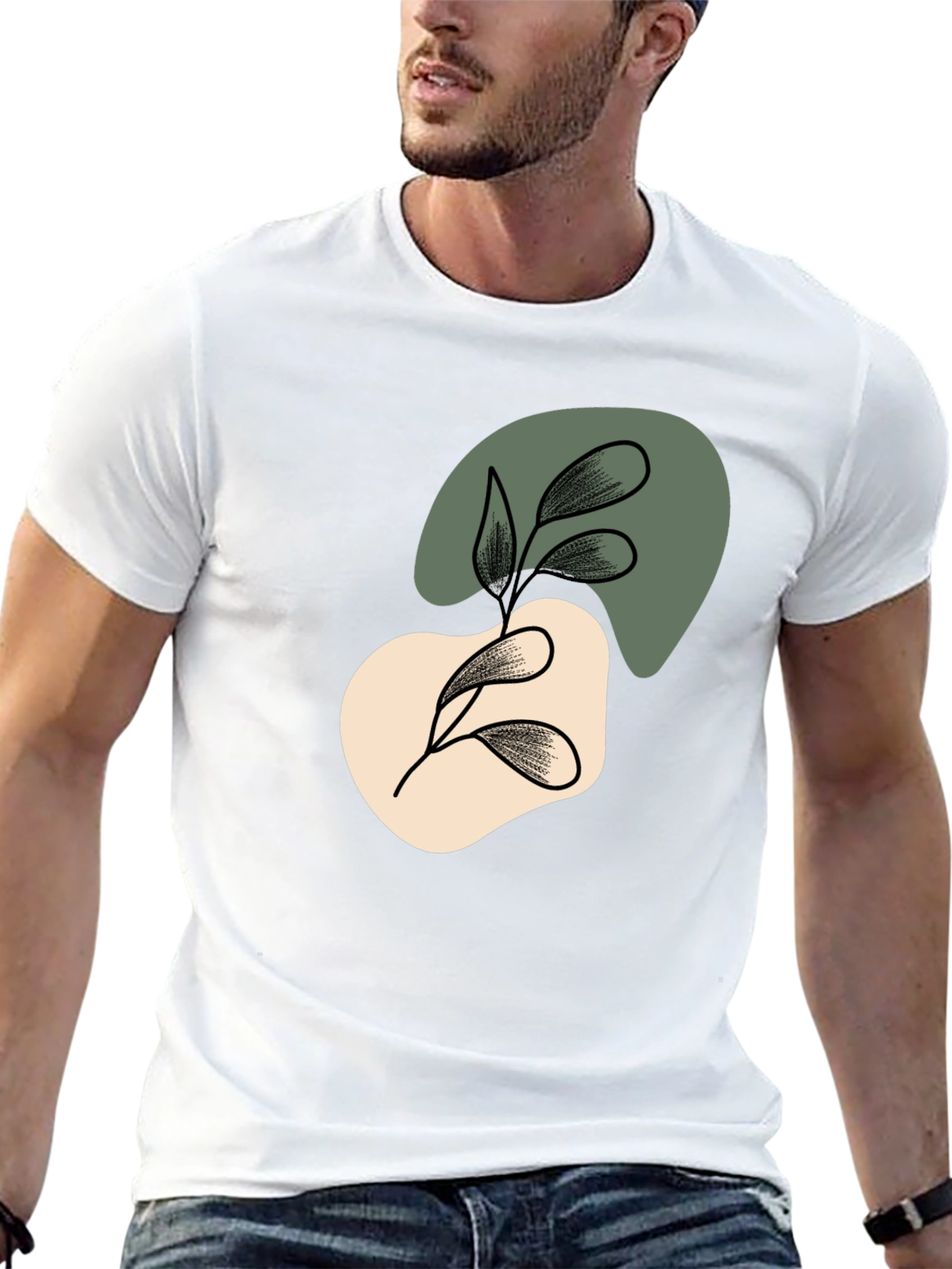 Abstract Leaf Graphic Black T-Shirt - 13