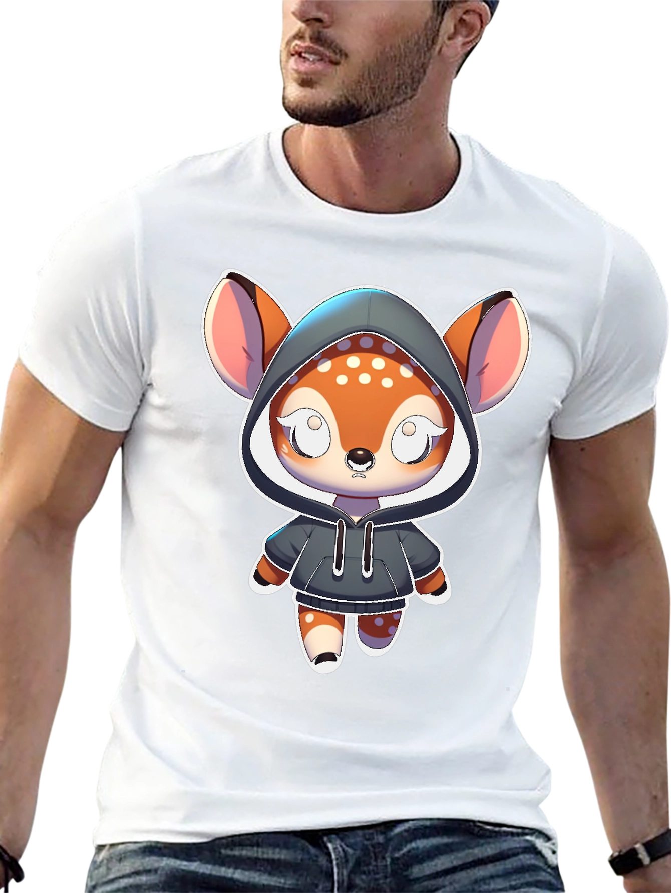 Black Cute Cartoon Deer Hoodie T-Shirt view 13