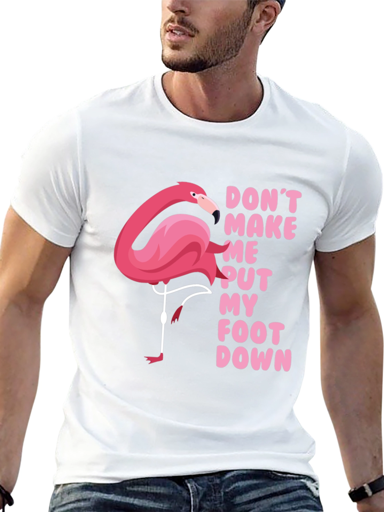 Black Funny Flamingo T-Shirt: Don't Make Me Put My Foot Down view 13