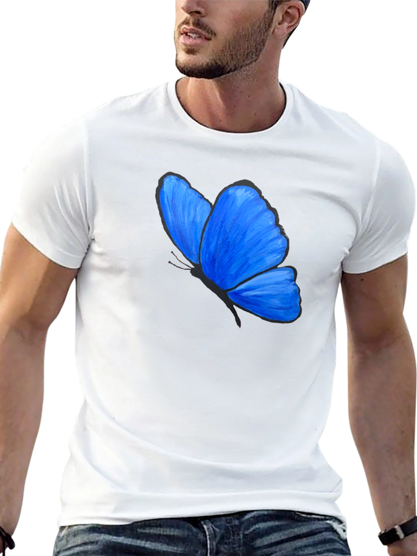 Black Blue Butterfly Graphic T-Shirt - Unisex view 13