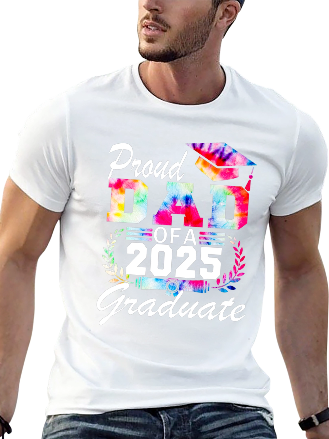 Black Proud Dad of a 2025 Graduate Tie-Dye T-Shirt view 13