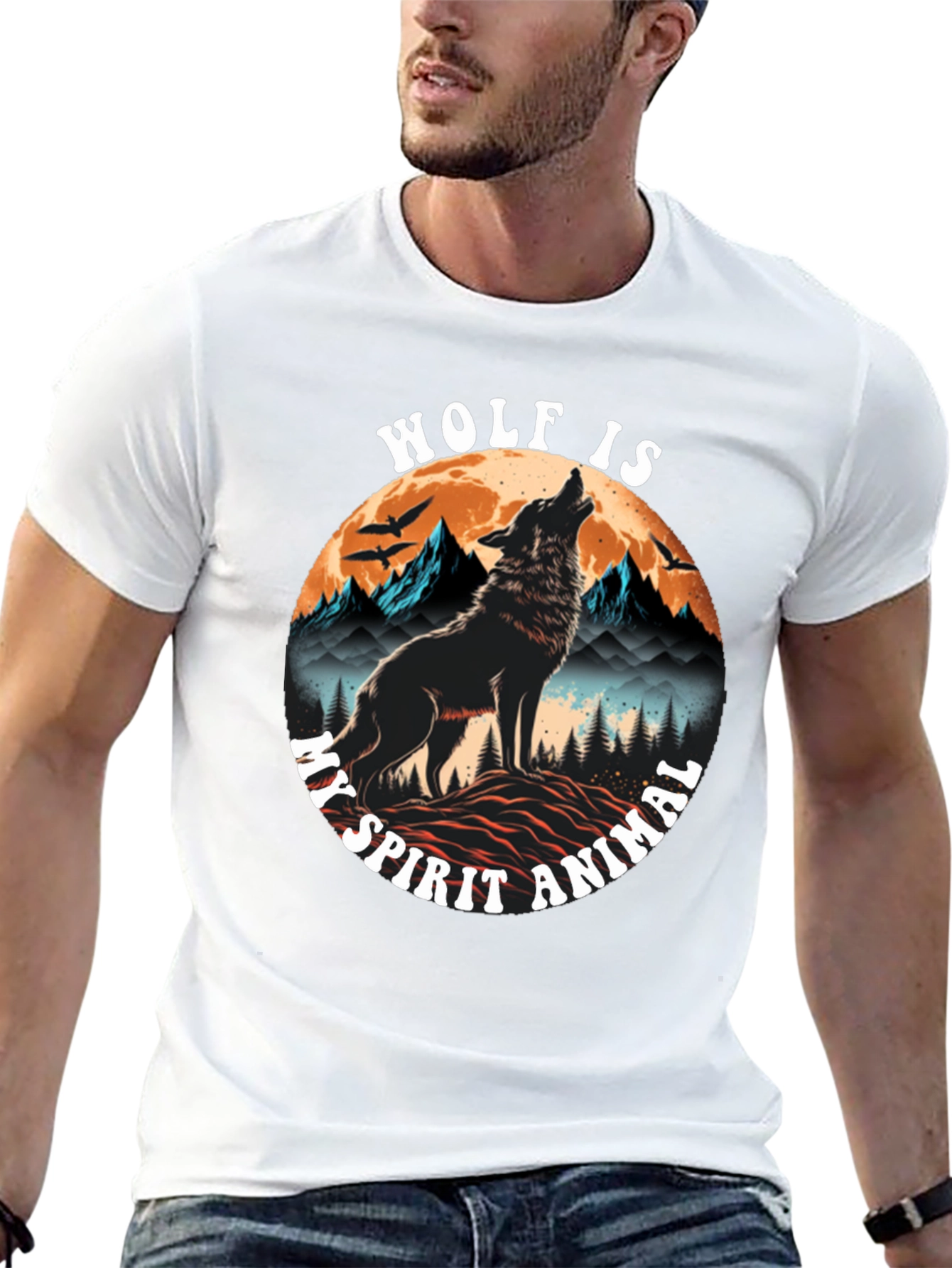 Black Wolf Spirit Animal Graphic Tee - Black Cotton Blend view 13