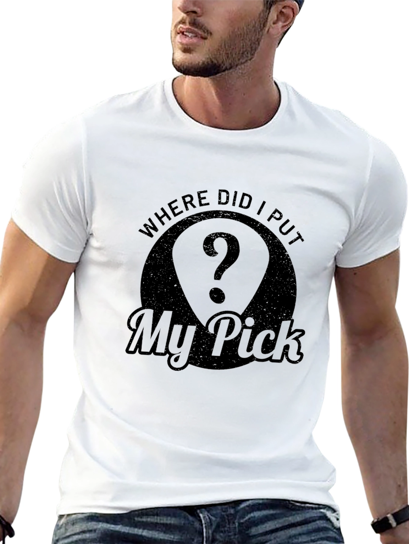 Black Where Did I Put My Pick? Guitar Player T-Shirt view 13