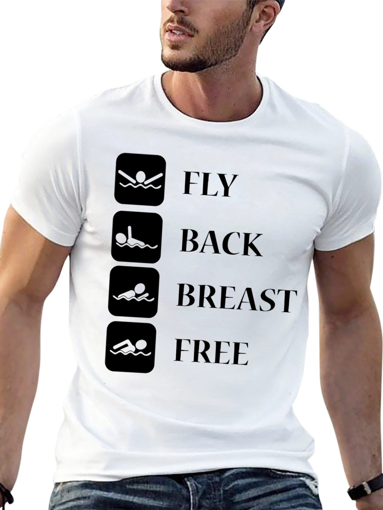 Black Swim Stroke Style T-Shirt - Fly Back Breast Free - Black view 13