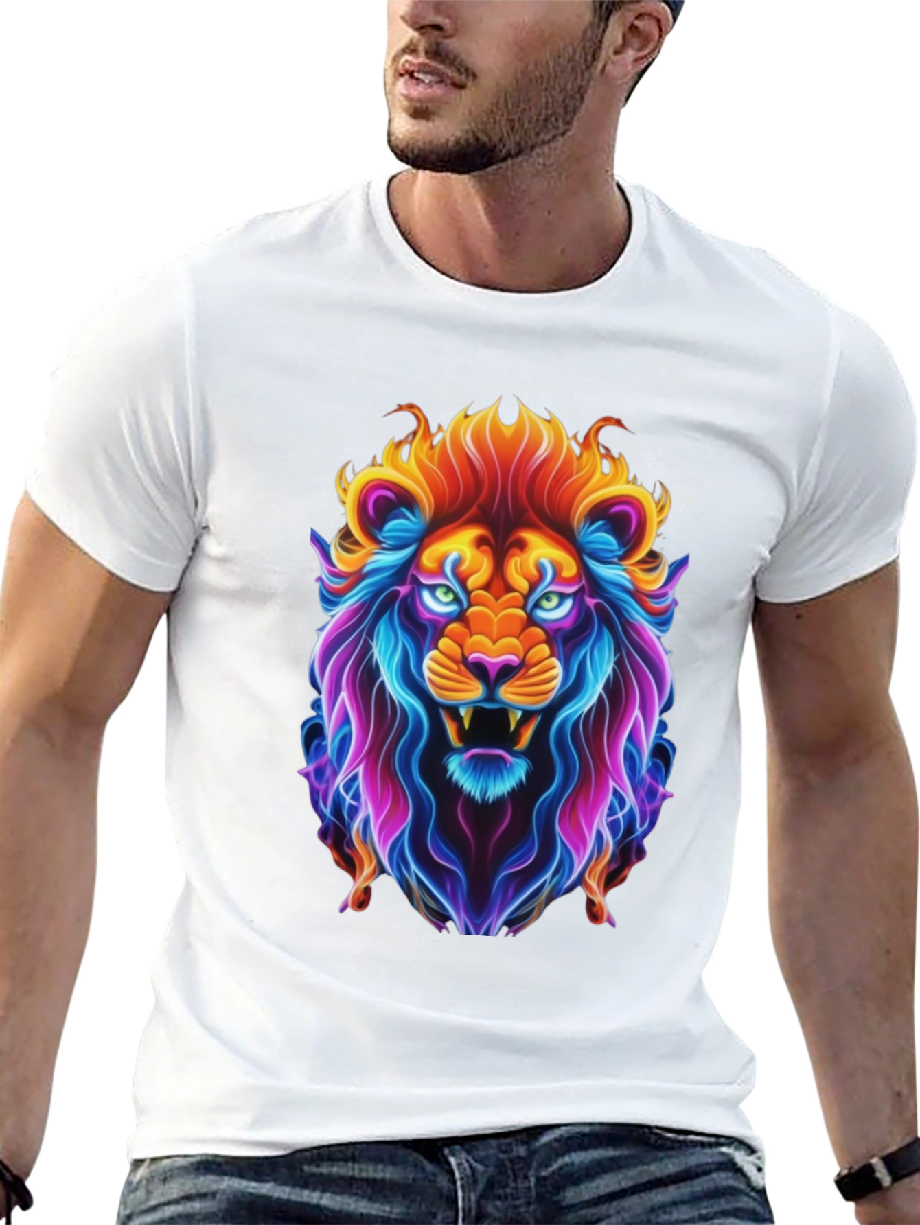 Black Neon Lion Graphic Tee - Bold Animal Print view 13