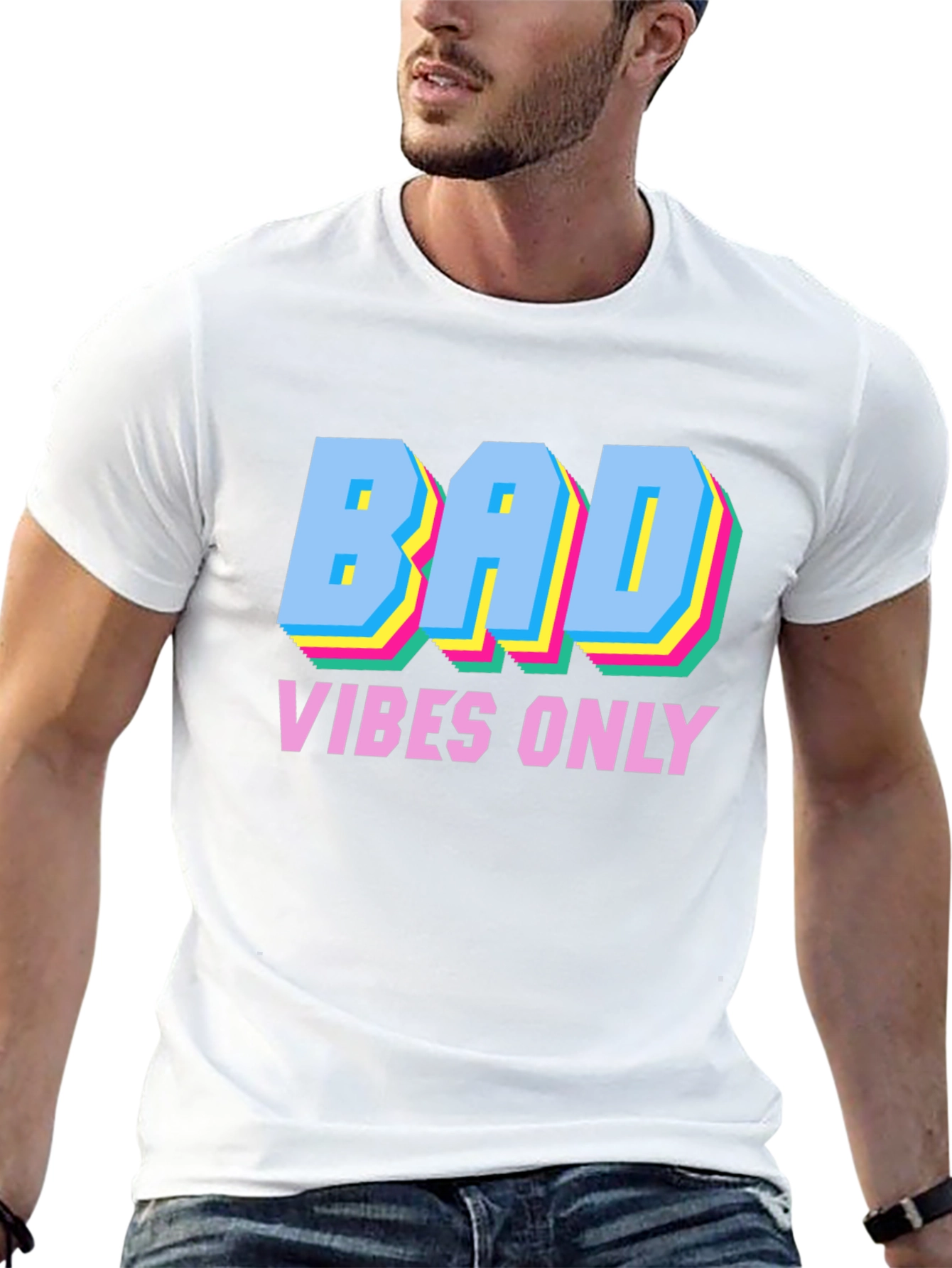 Black Bad Vibes Only Graphic Tee - Trendy Crew Neck T-Shirt view 13