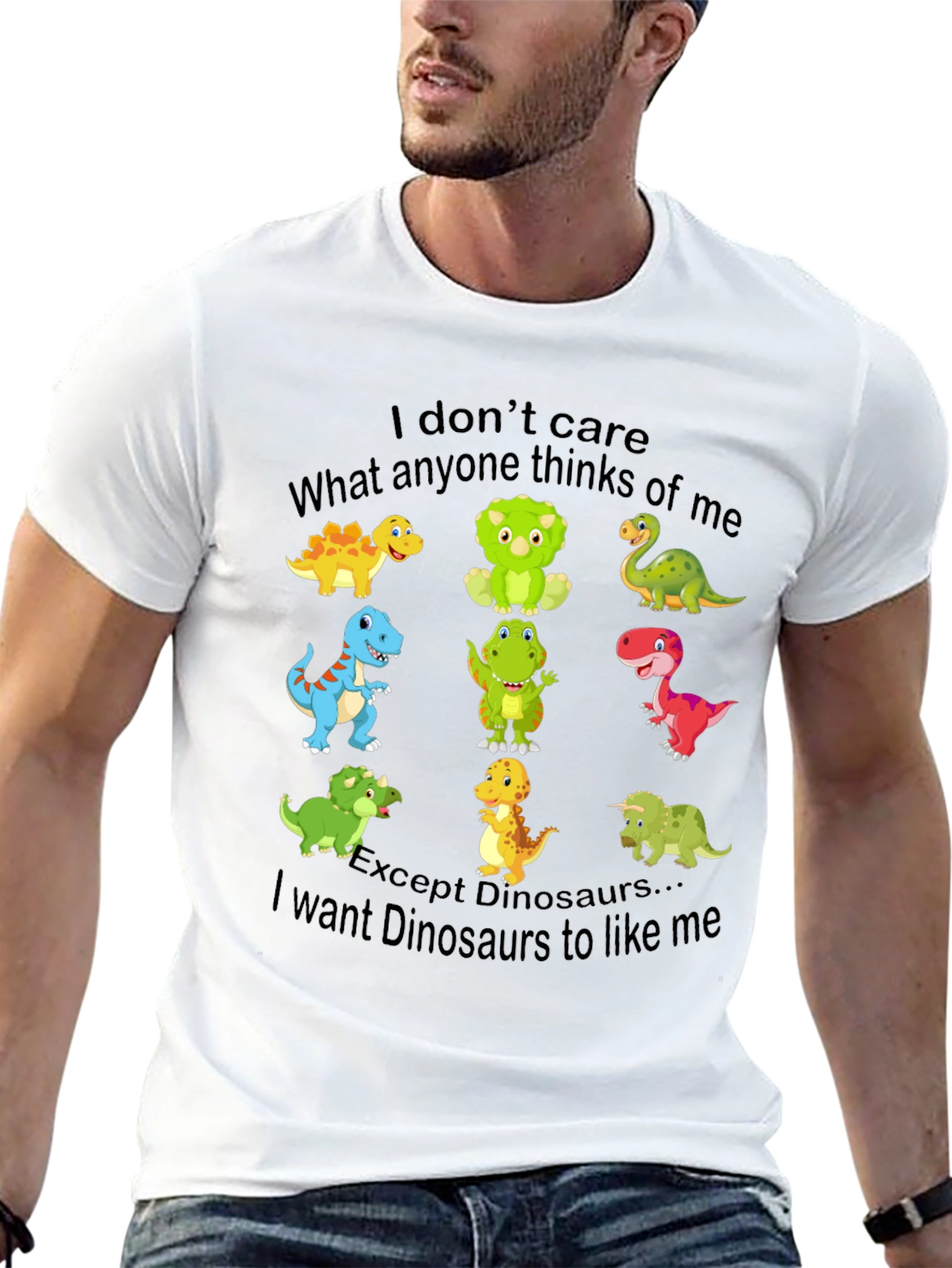 Black Funny Dinosaur Graphic T-Shirt - I Don't Care, Dinosaurs Like Me view 13