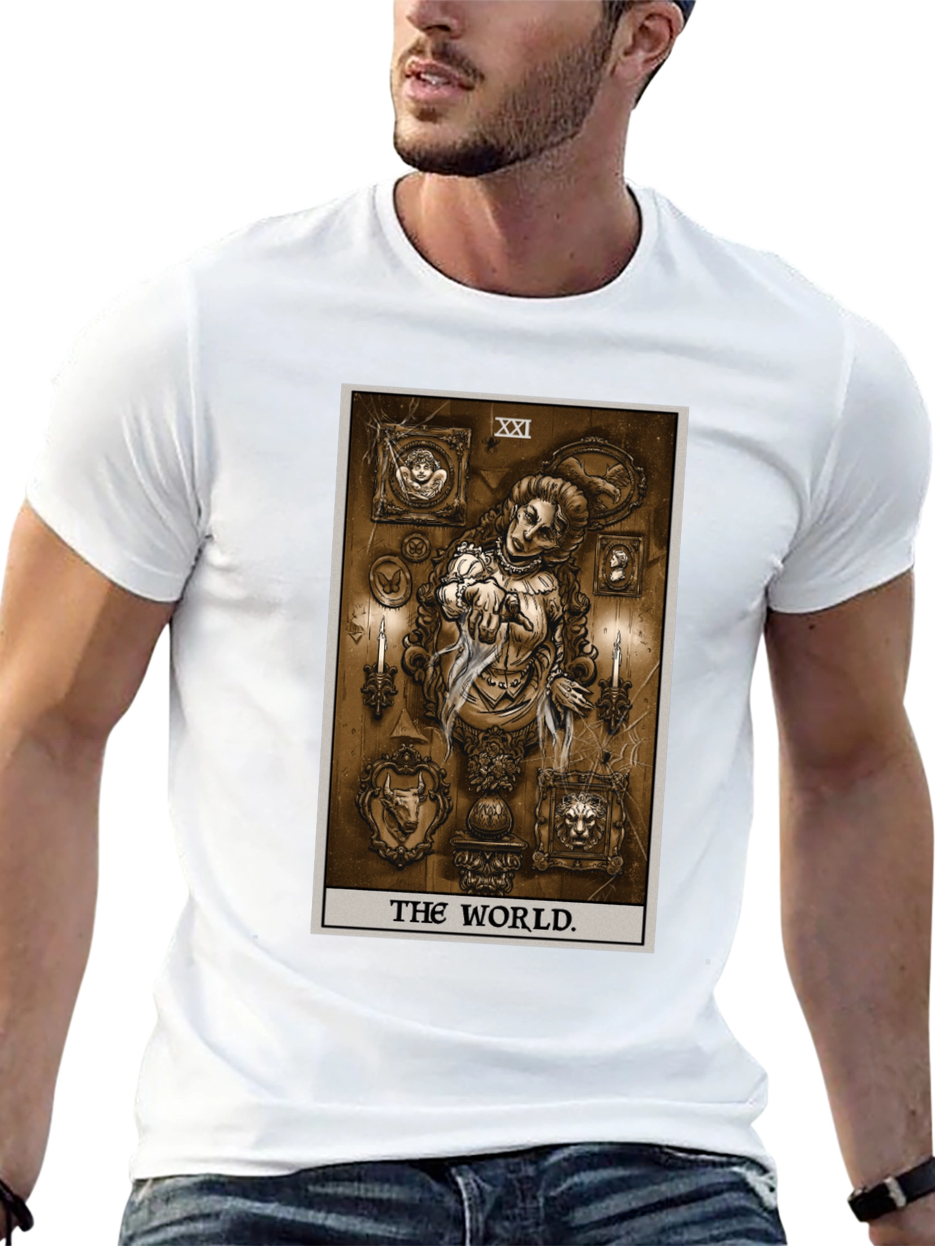 Black The World Tarot Card Black T-Shirt view 13