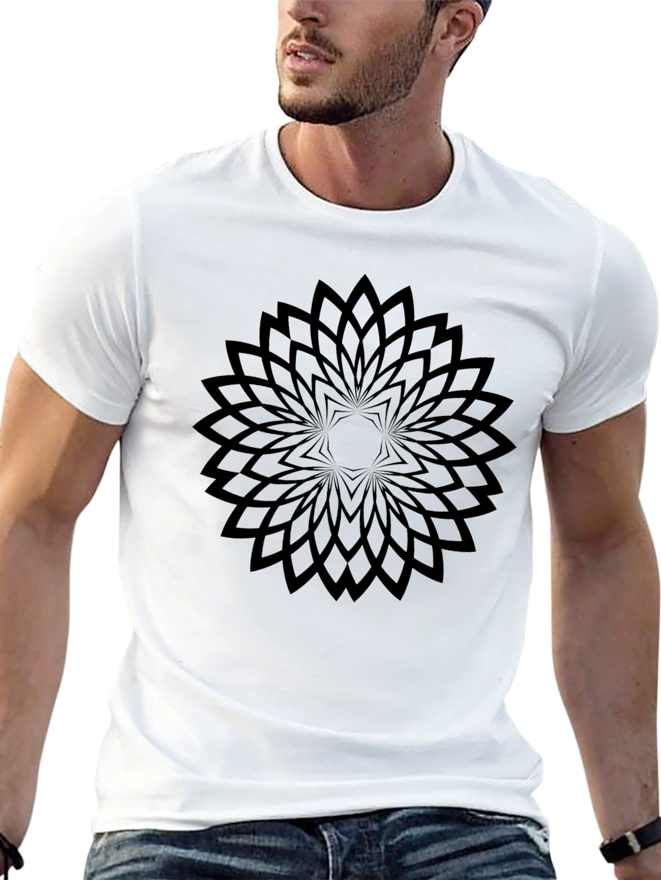 Black Geometric Floral Black T-Shirt - Modern Style view 13