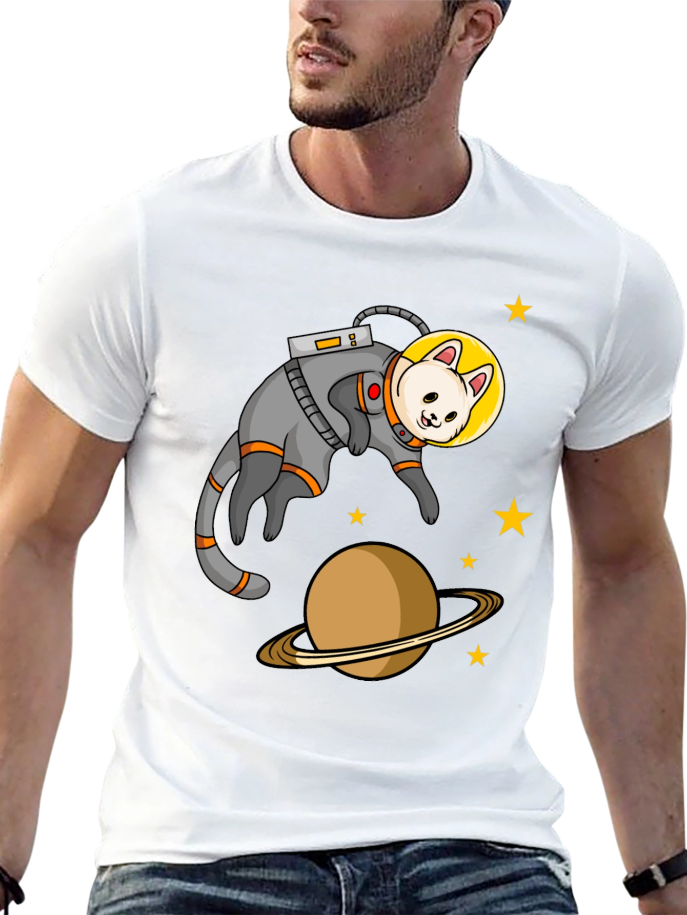 Black Astronaut Cat Black T-Shirt view 13